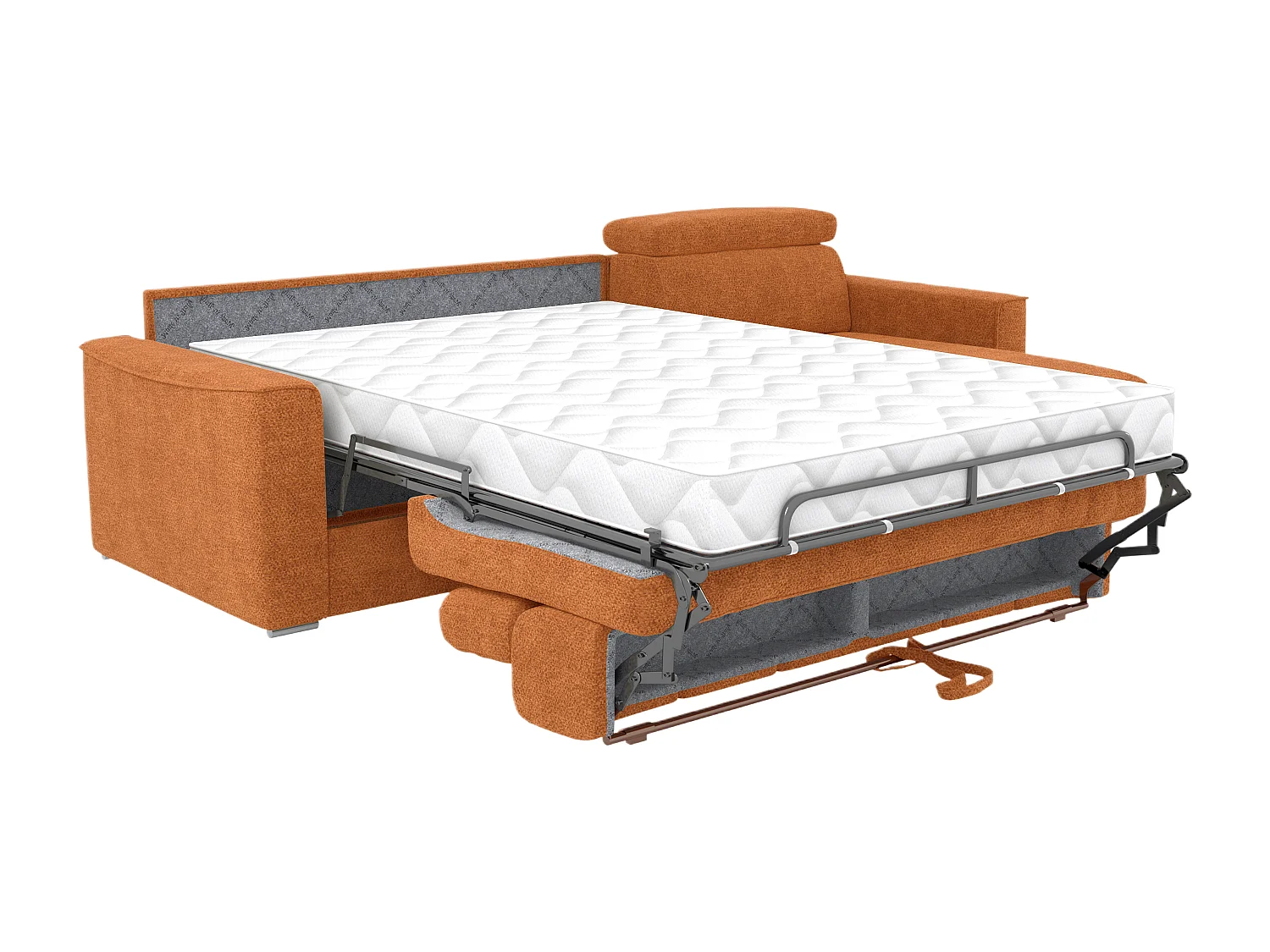 Canapé d'angle réversible convertible express en tissu chenille terracotta avec assise à mémoire de forme - Couchage à lattes larges 140 cm - Matelas 22 cm mémoire de forme - VIZIR
