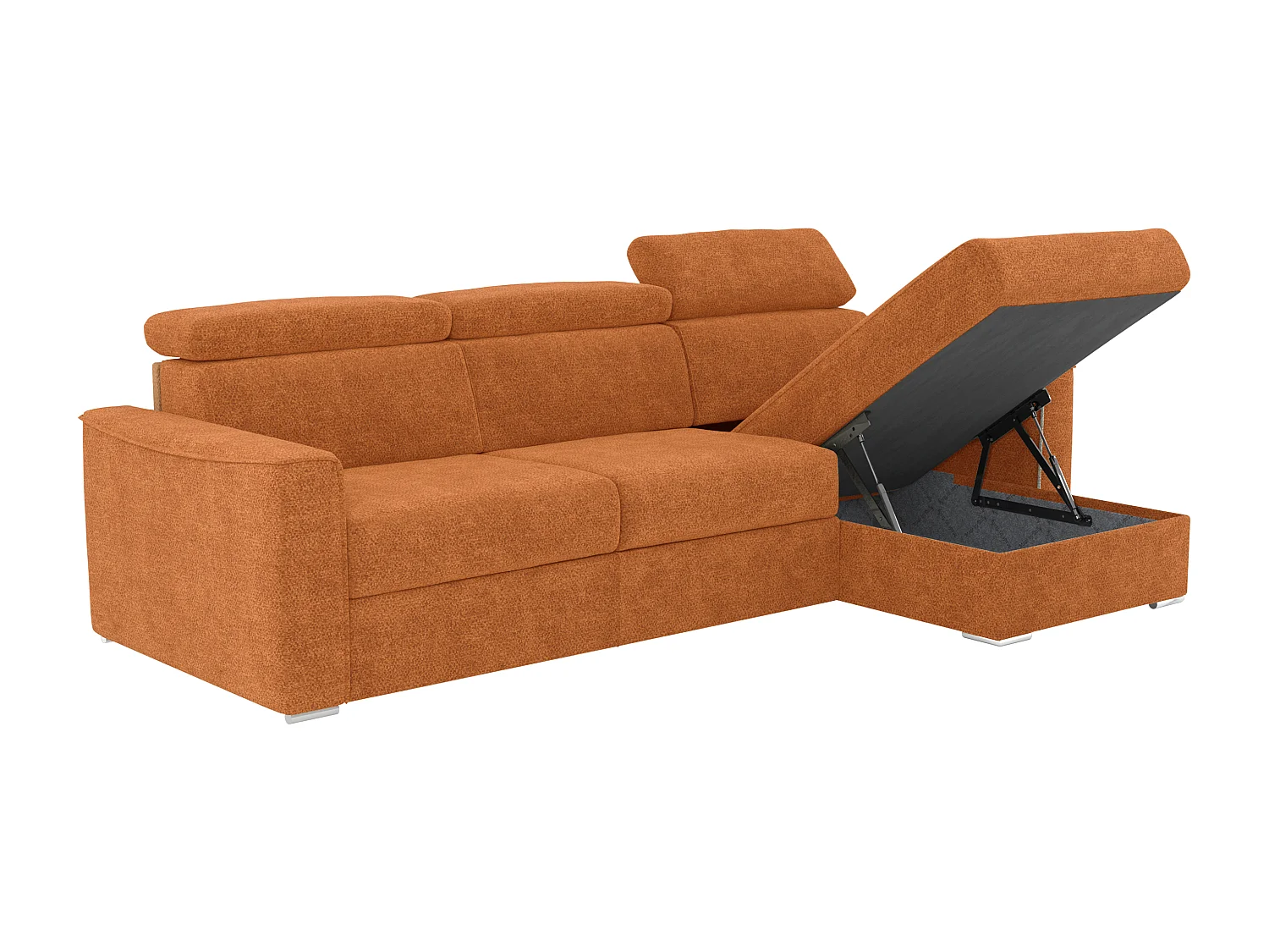Canapé d'angle réversible convertible express en tissu chenille terracotta avec assise à mémoire de forme - Couchage 160 cm - Matelas 14 cm - VIZIR