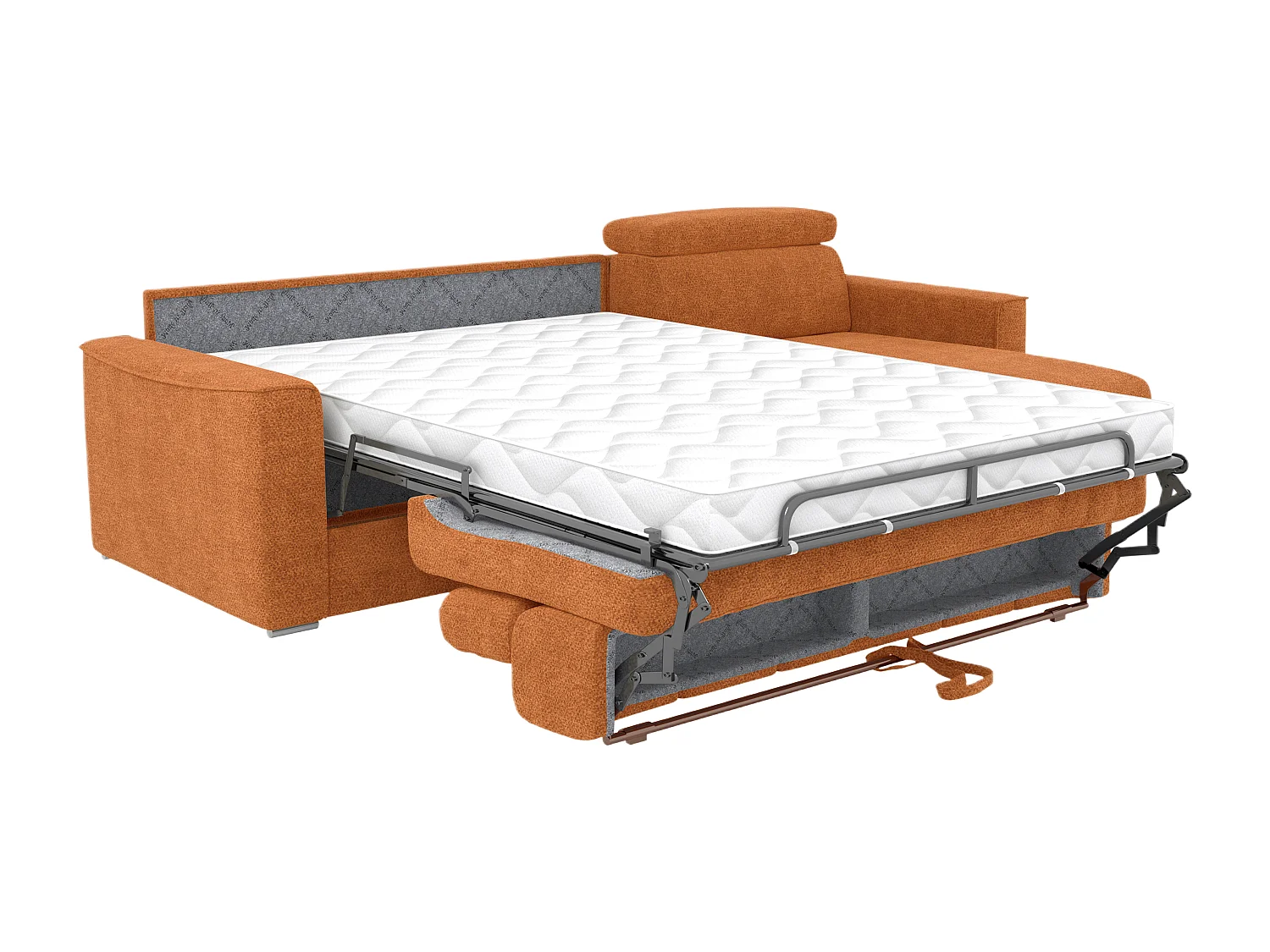 Canapé d'angle réversible convertible express en tissu chenille terracotta avec assise à mémoire de forme - Couchage à lattes larges 160 cm - Matelas 14 cm - VIZIR