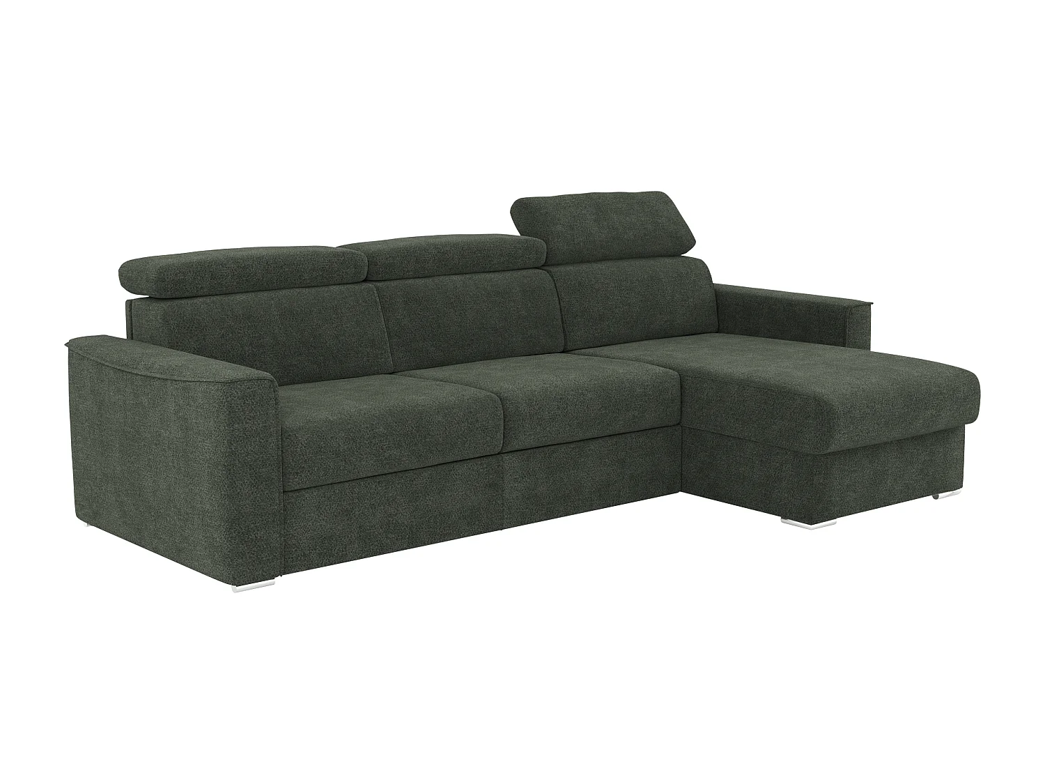Canapé d'angle réversible convertible express en tissu chenille vert avec assise à mémoire de forme - Couchage 160 cm - Matelas 14 cm - VIZIR