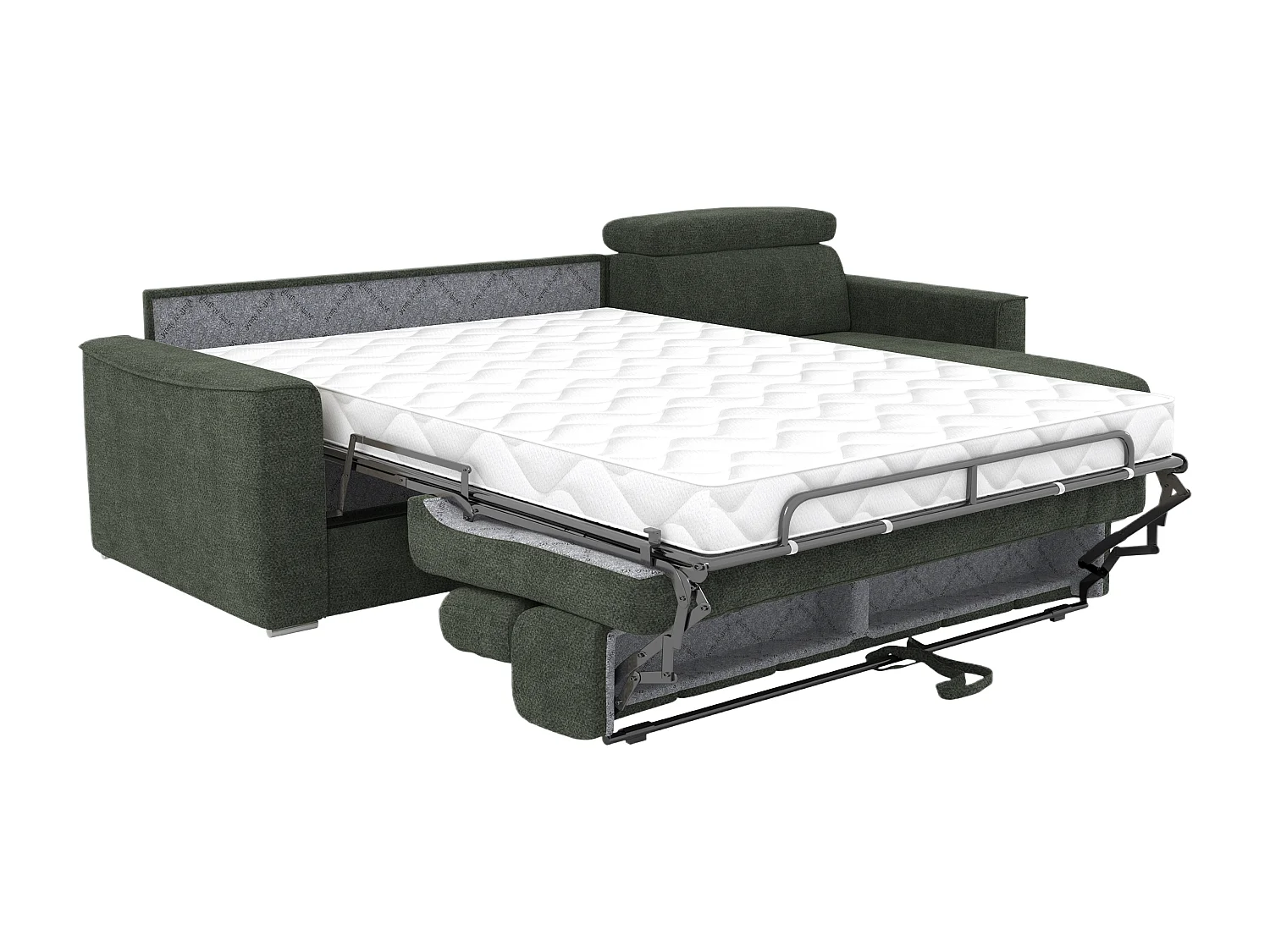 Canapé d'angle réversible convertible express en tissu chenille vert avec assise à mémoire de forme - Couchage 160 cm - Matelas 18 cm - VIZIR