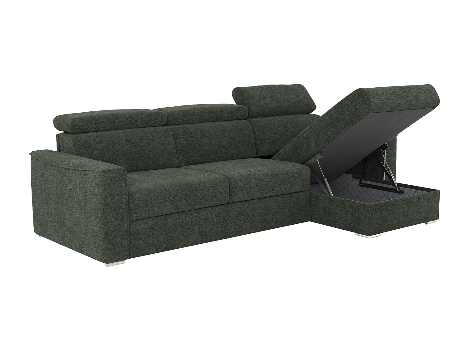 Canapé d'angle réversible convertible express en tissu chenille vert avec assise à mémoire de forme - Couchage 160 cm - Matelas 22 cm mémoire de forme - VIZIR