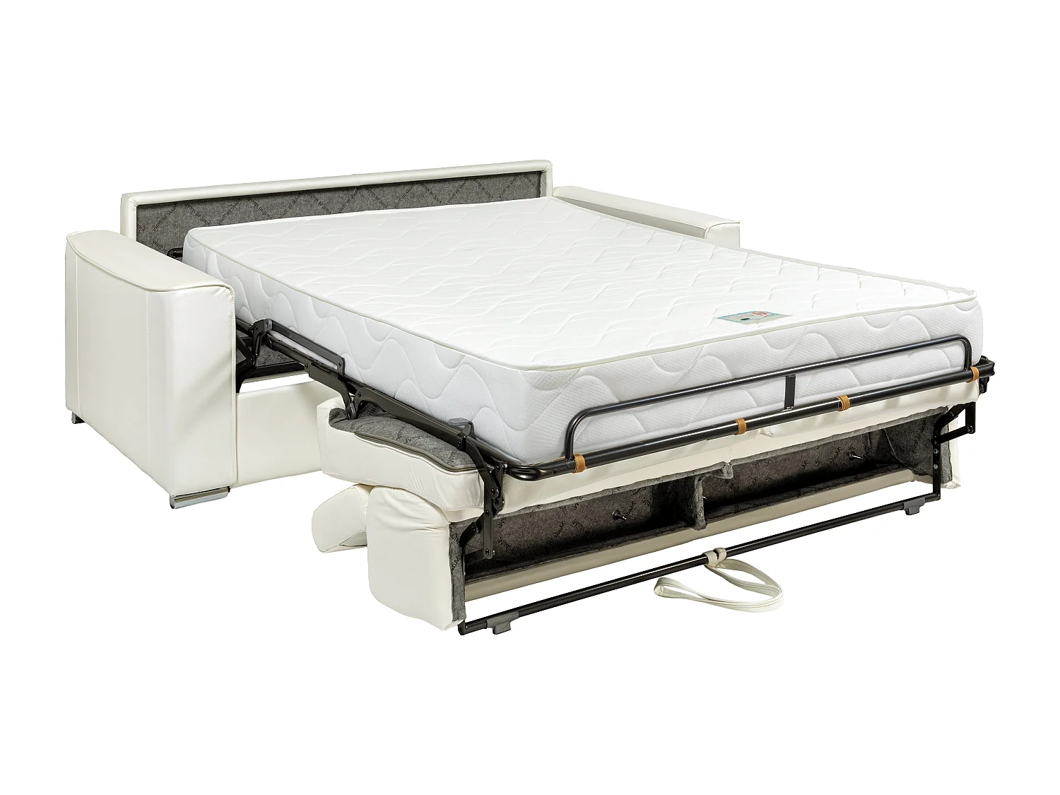 Canapé 3 places convertible express en cuir blanc avec assise mémoire de forme - Couchage à lattes larges 140 cm - Matelas 18 cm VIZIR