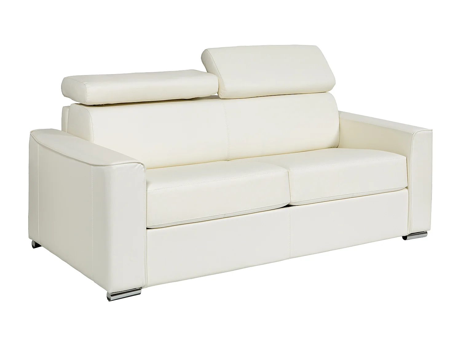 Canapé 4 places convertible express en cuir blanc avec assise mémoire de forme - Couchage à lattes larges 160 cm - Matelas 14 cm VIZIR