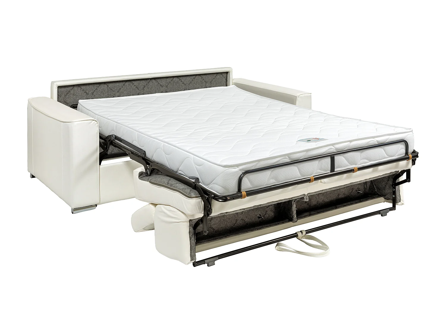 Canapé 3 places convertible express en cuir gris avec assise mémoire de forme - Couchage 140 cm - Matelas 14 cm VIZIR