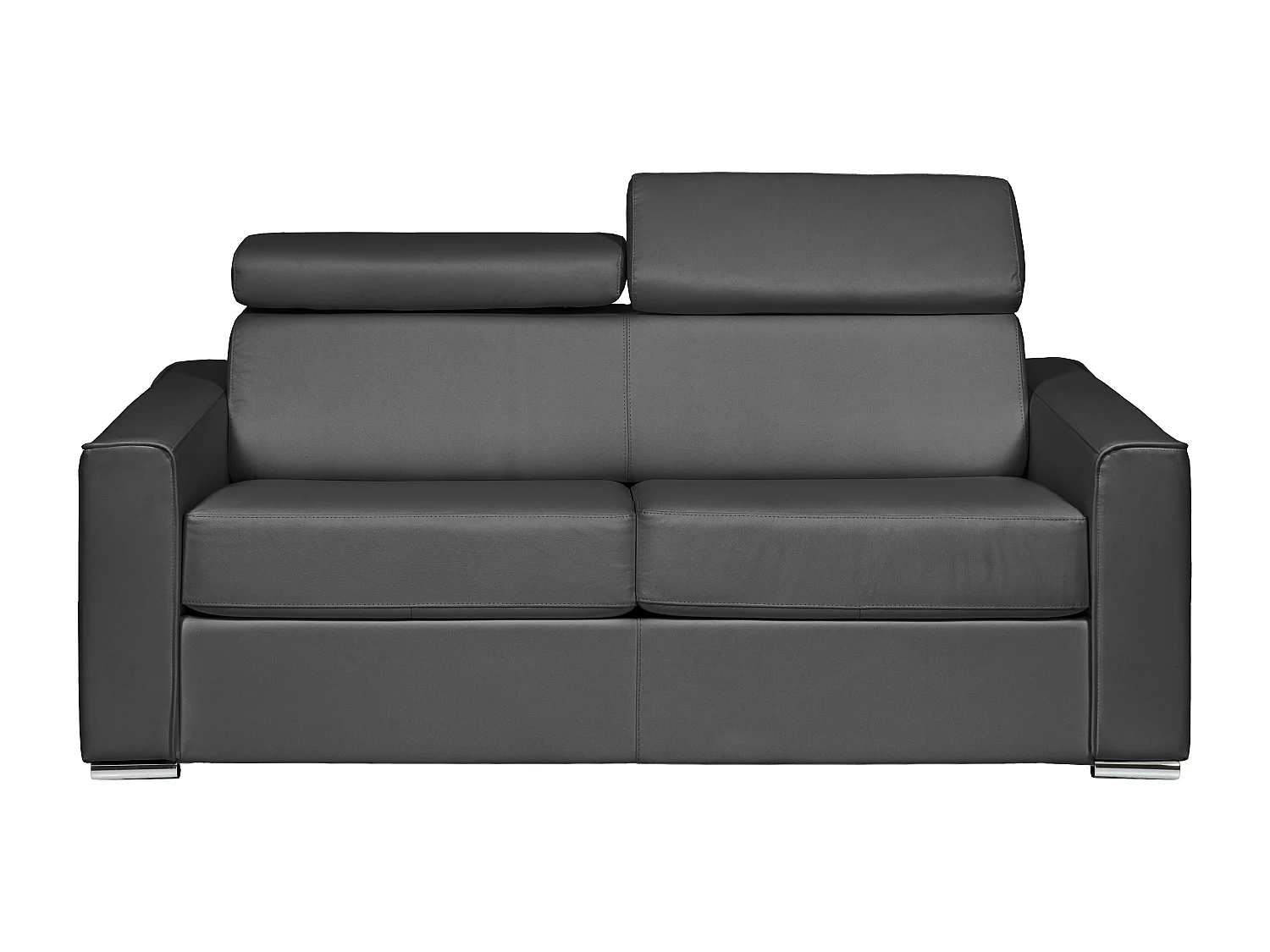 Canapé 4 places convertible express en cuir gris avec assise mémoire de forme - Couchage 160 cm - Matelas 14 cm VIZIR