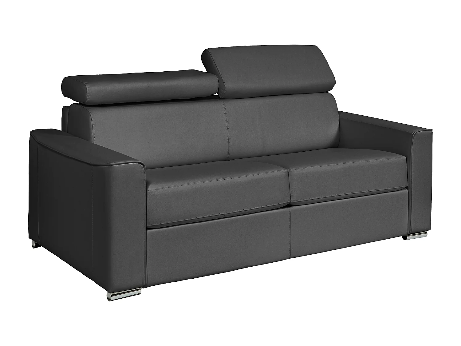 Canapé 4 places convertible express en cuir gris avec assise mémoire de forme - Couchage à lattes larges 160 cm - Matelas 18 cm VIZIR