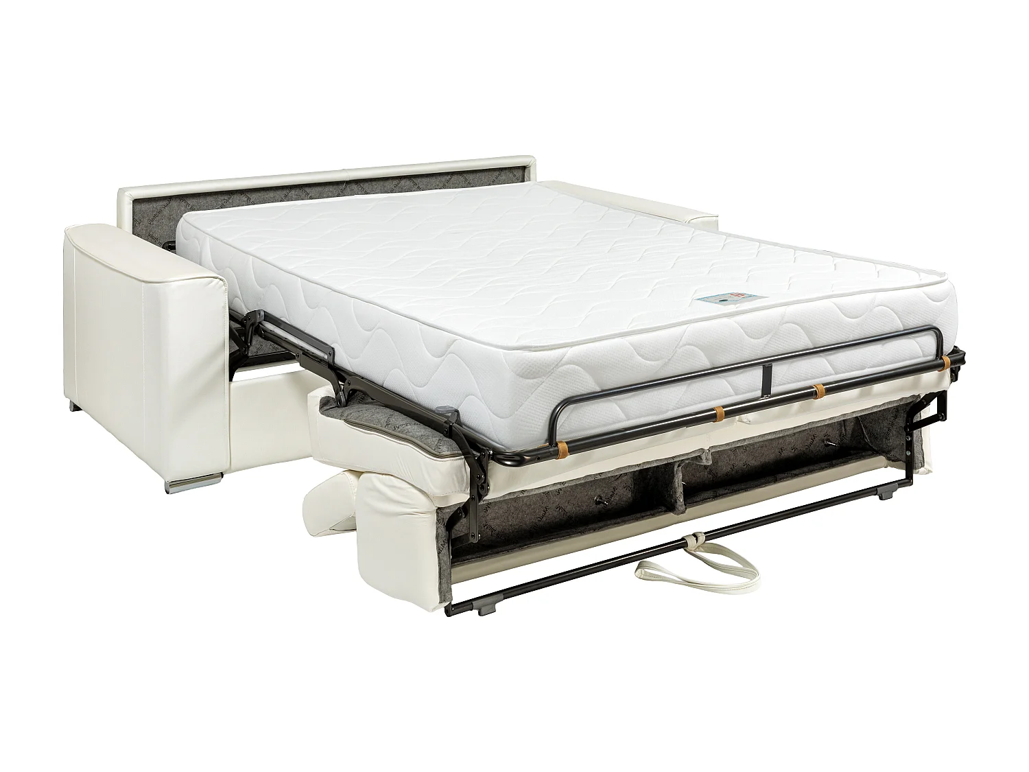 Canapé 4 places convertible express en cuir gris avec assise mémoire de forme - Couchage à lattes larges 160 cm - Matelas 22 cm à mémoire de forme VIZIR