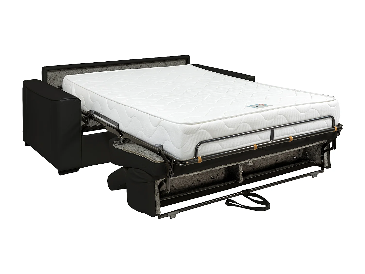 Canapé 3 places convertible express en cuir noir avec assise mémoire de forme - Couchage 140 cm - Matelas 22 cm à mémoire de forme VIZIR