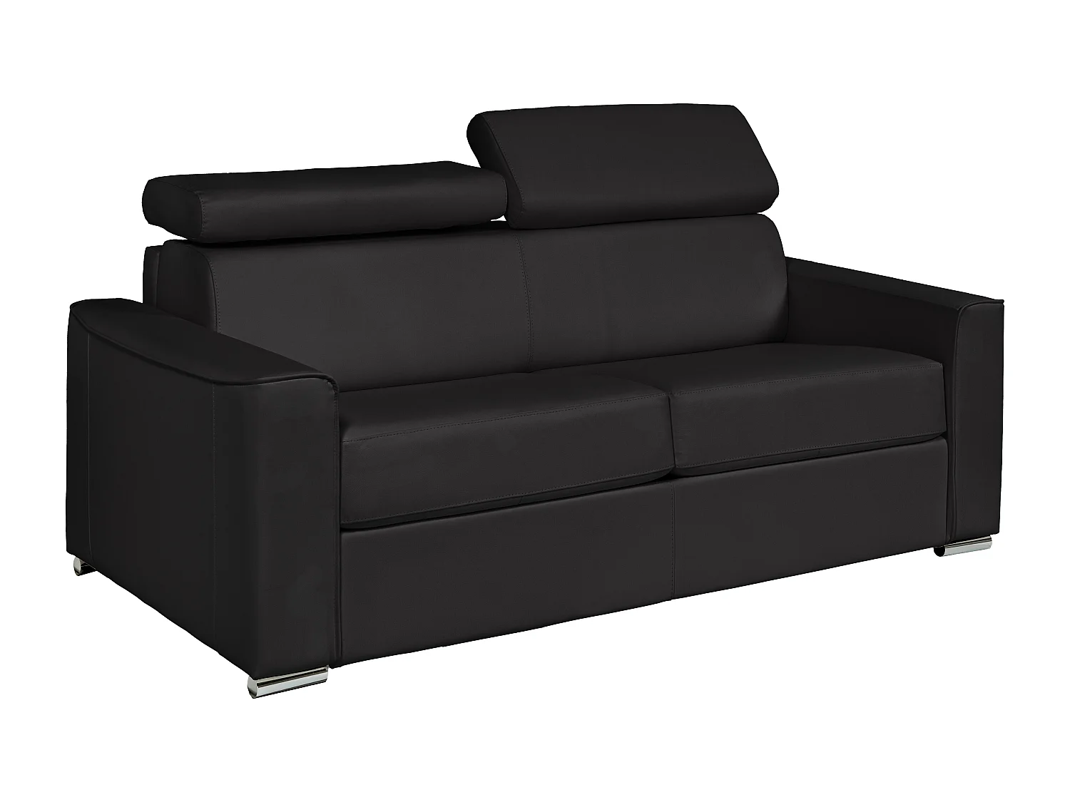 Canapé 3 places convertible express en cuir noir avec assise mémoire de forme - Couchage à lattes larges 140 cm - Matelas 18 cm VIZIR