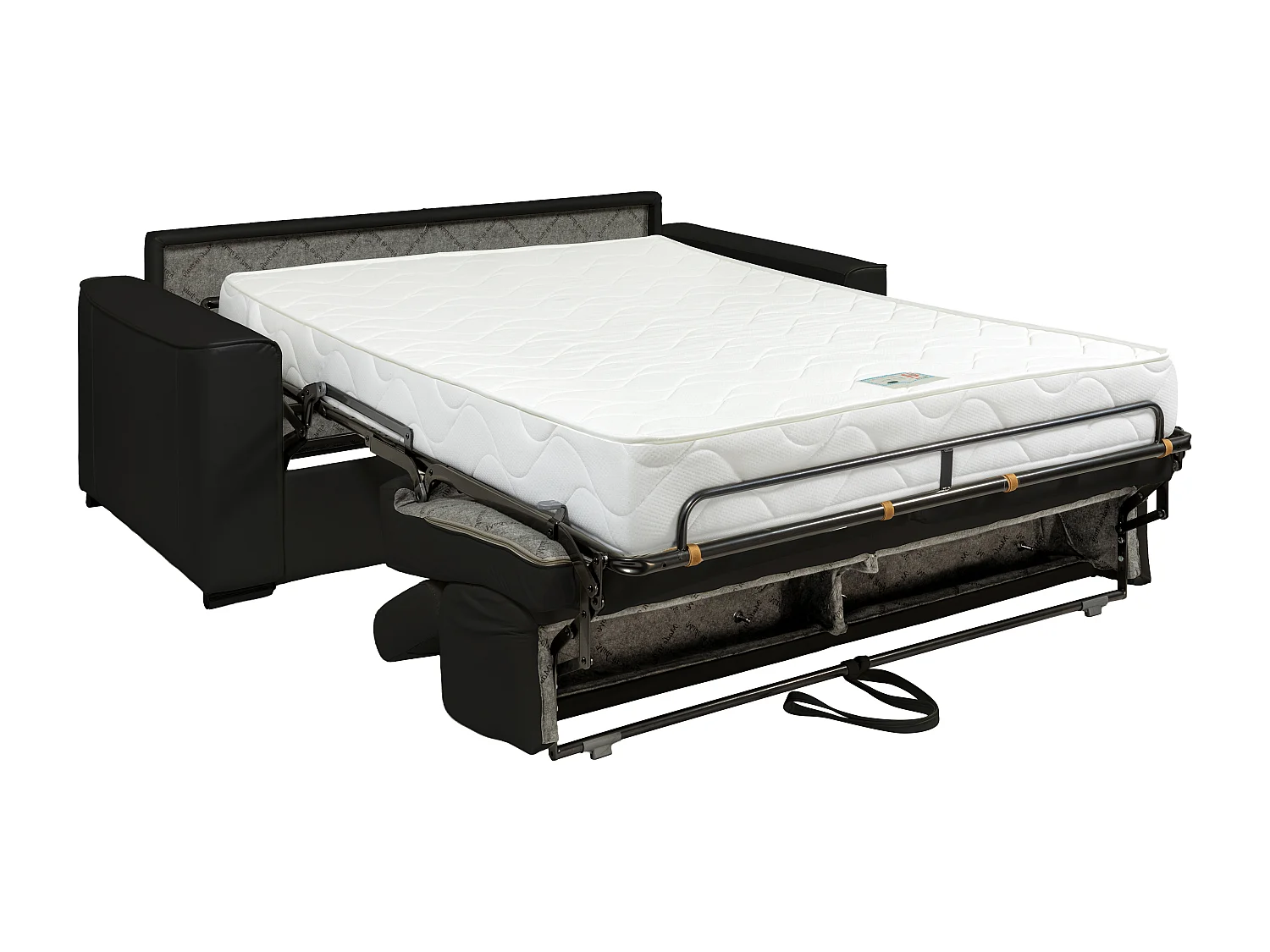 Canapé 3 places convertible express en cuir noir avec assise mémoire de forme - Couchage à lattes larges 140 cm - Matelas 18 cm VIZIR