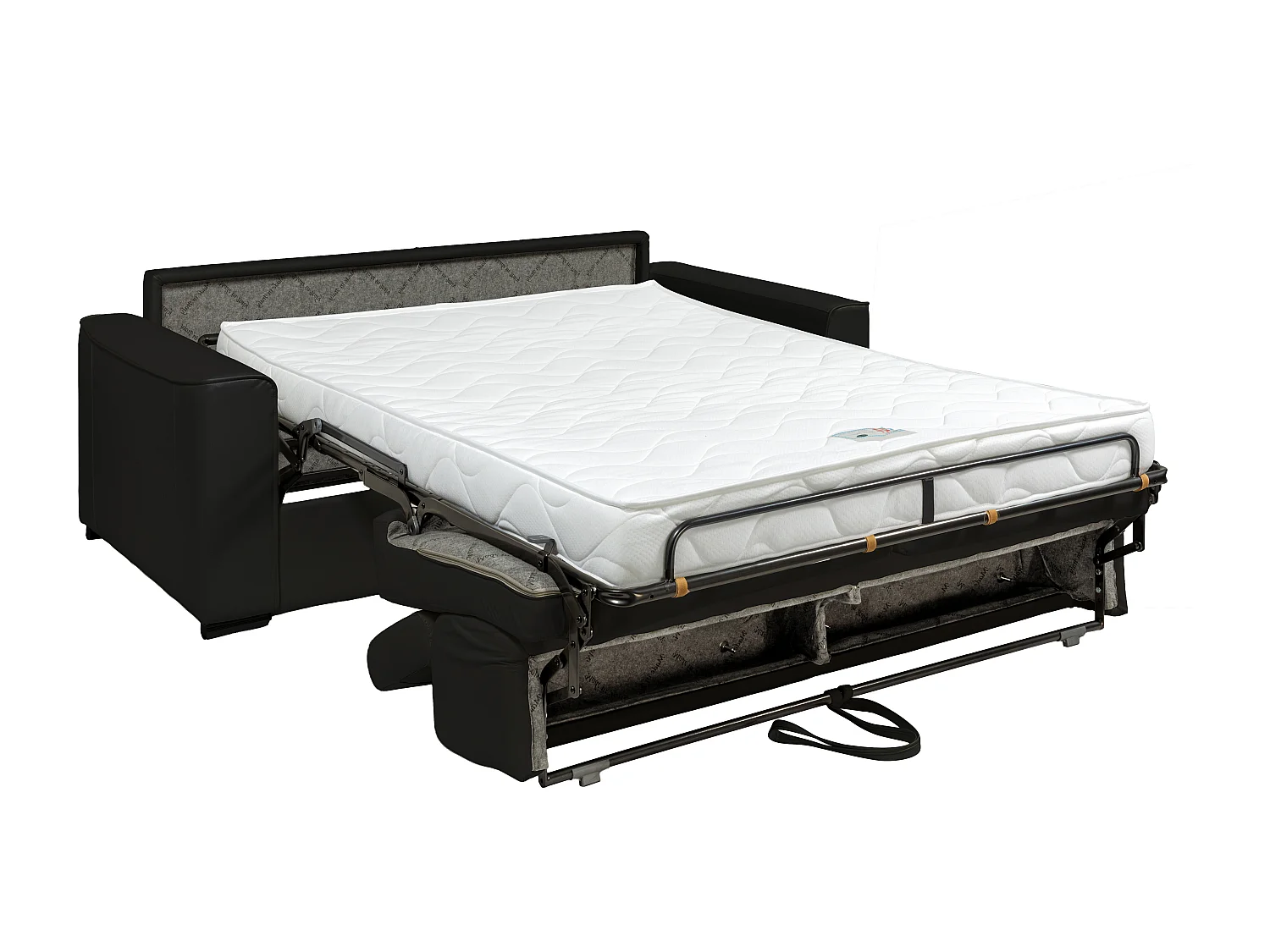 Canapé 4 places convertible express en cuir noir avec assise mémoire de forme - Couchage à lattes larges 160 cm - Matelas 14 cm VIZIR