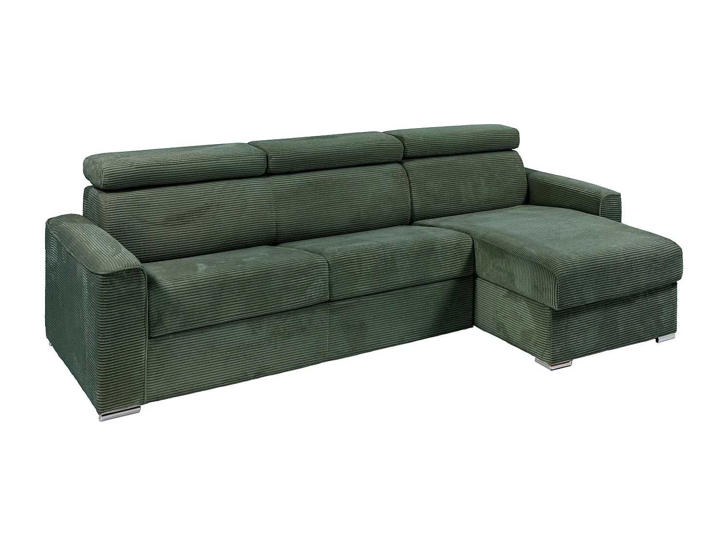 Canapé d'angle réversible convertible express en velours côtelé vert avec assise à mémoire de forme - Couchage 140 cm - Matelas 18 cm - VIZIR