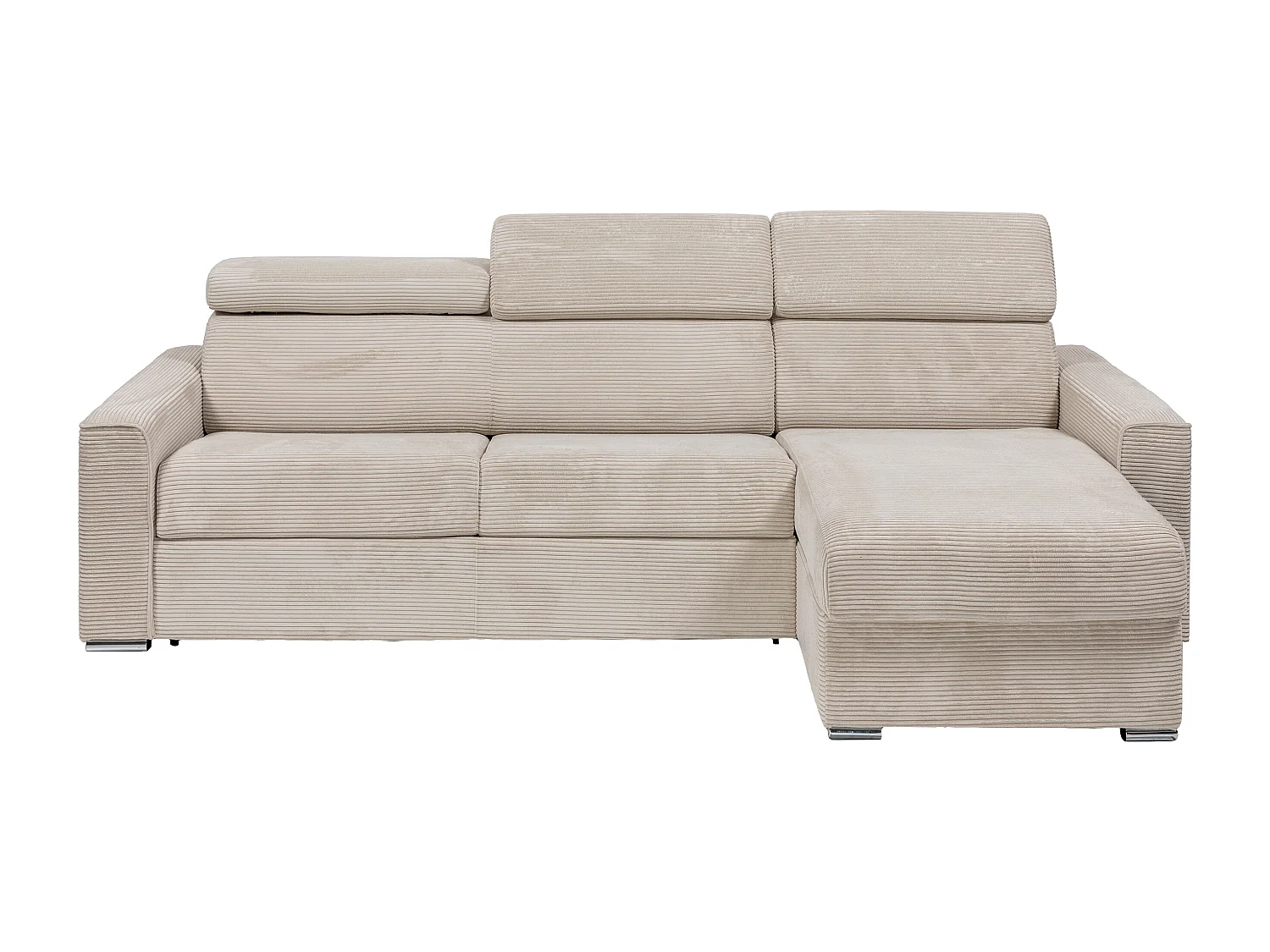 Canapé d'angle réversible convertible express en velours côtelé beige avec assise à mémoire de forme - Couchage à lattes larges 140 cm - Matelas 22 cm mémoire de forme - VIZIR