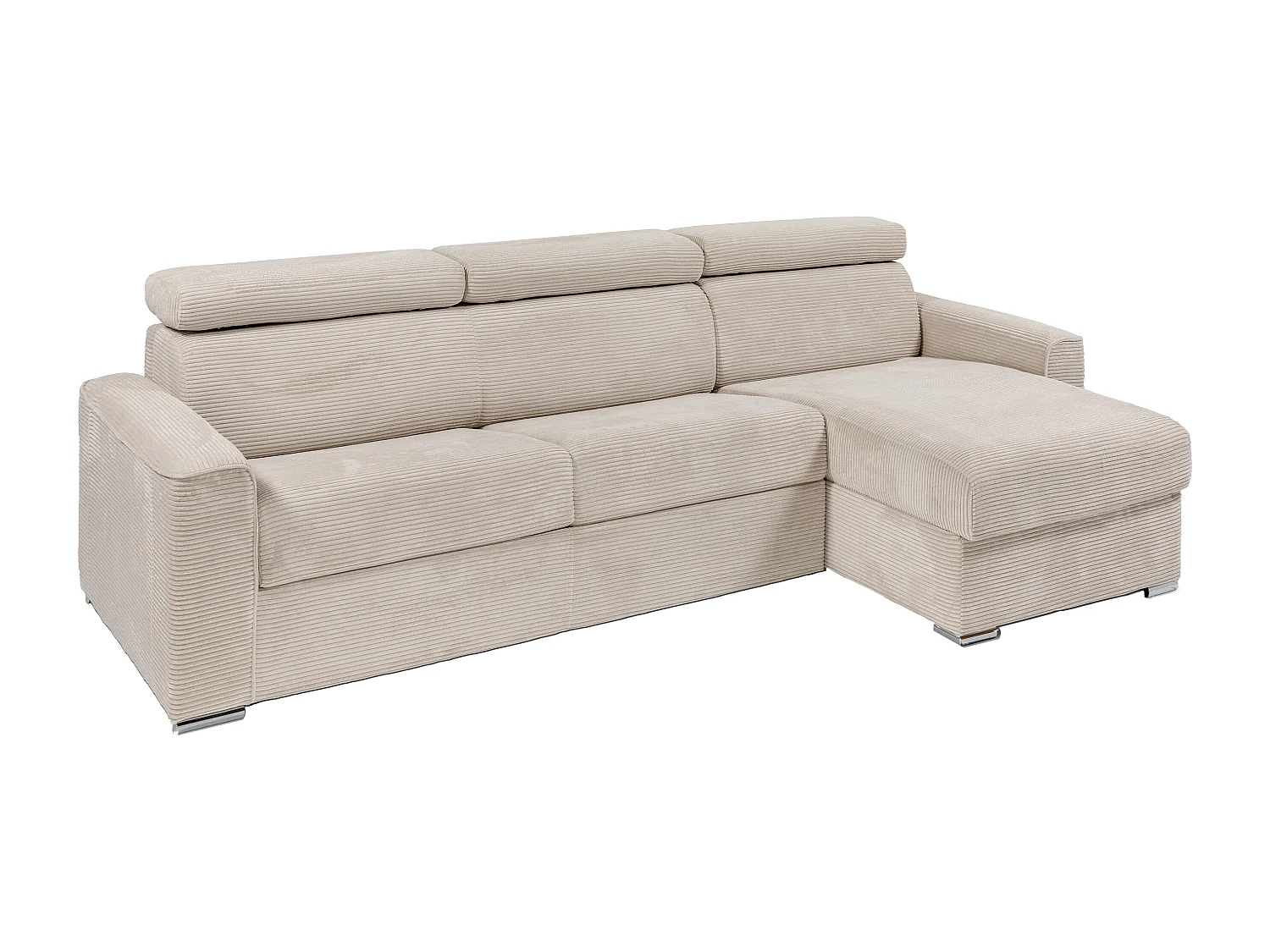 Canapé d'angle réversible convertible express en velours côtelé beige avec assise à mémoire de forme - Couchage 160 cm - Matelas 18 cm - VIZIR