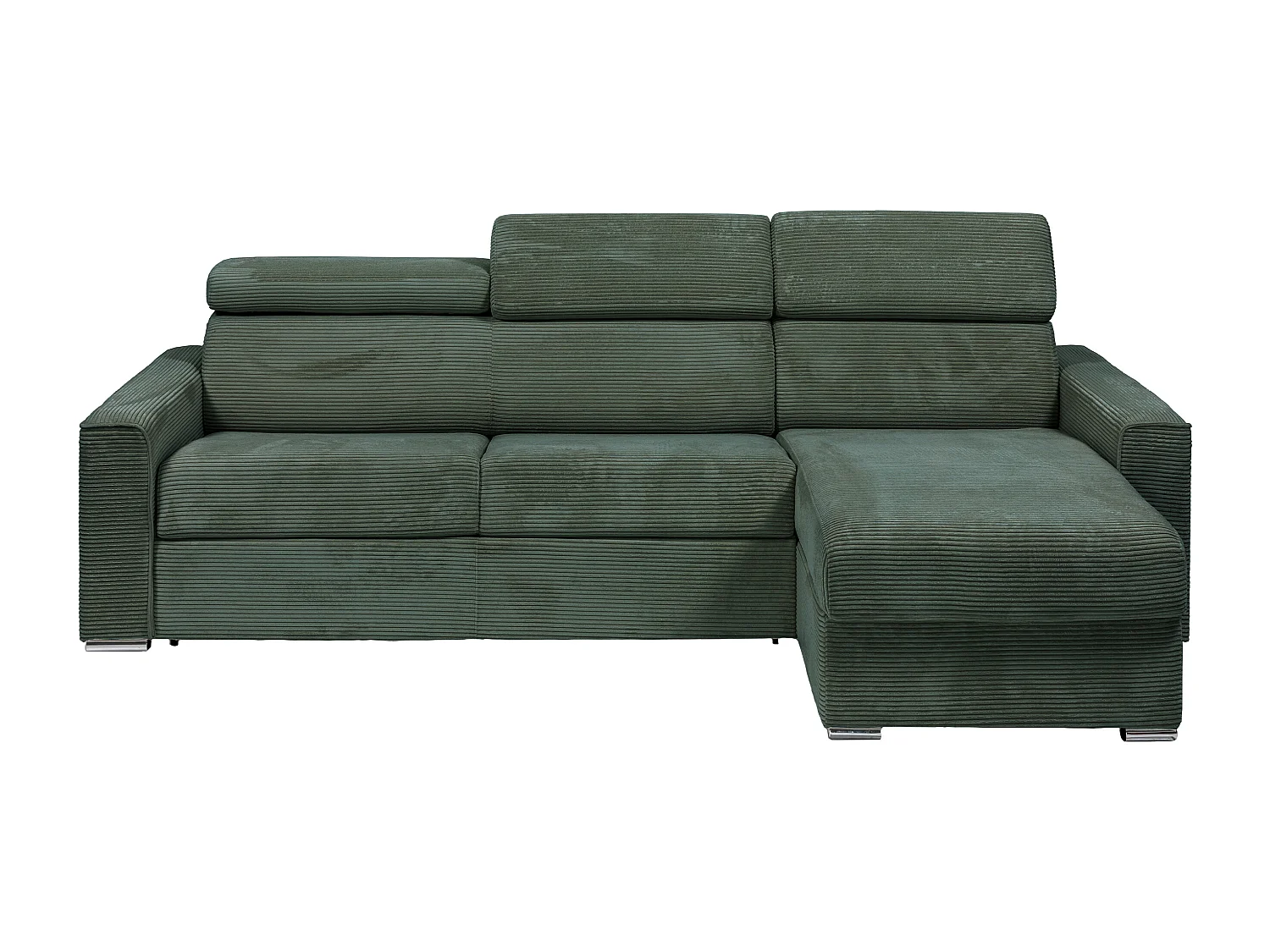 Canapé d'angle réversible convertible express en velours côtelé vert avec assise à mémoire de forme - Couchage à lattes larges 160 cm - Matelas 18 cm - VIZIR