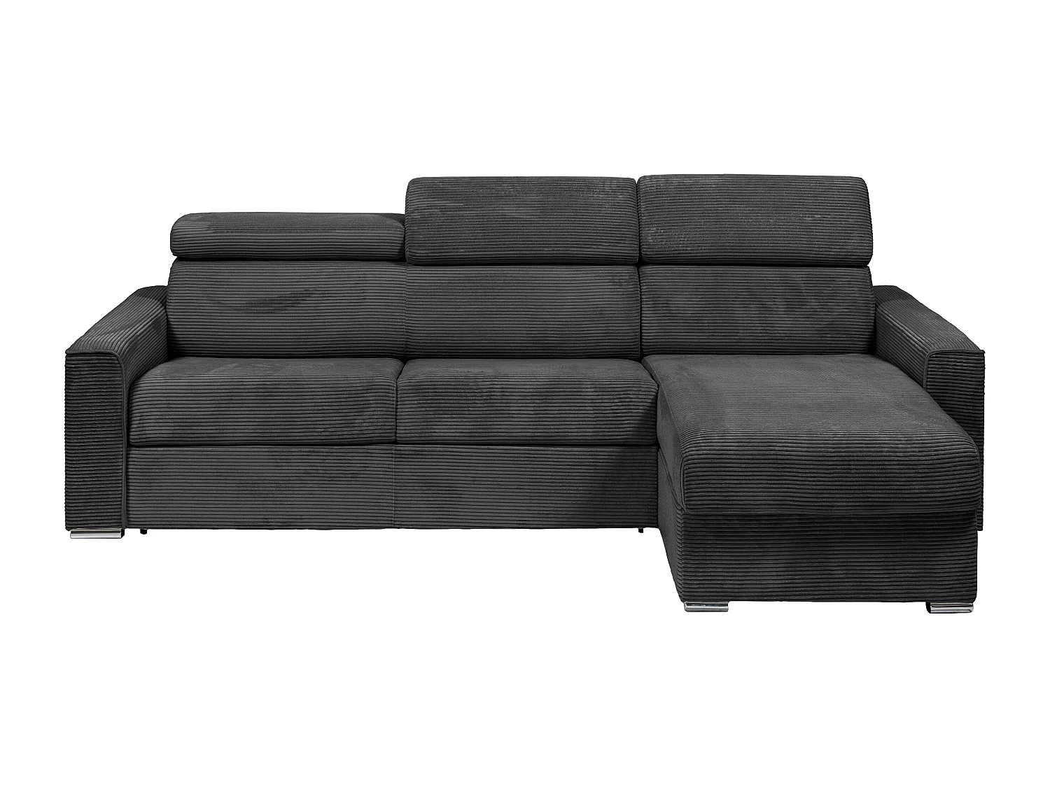 Canapé d'angle réversible convertible express en velours côtelé gris anthracite avec assise à mémoire de forme - Couchage à lattes larges 160 cm - Matelas 18 cm - VIZIR