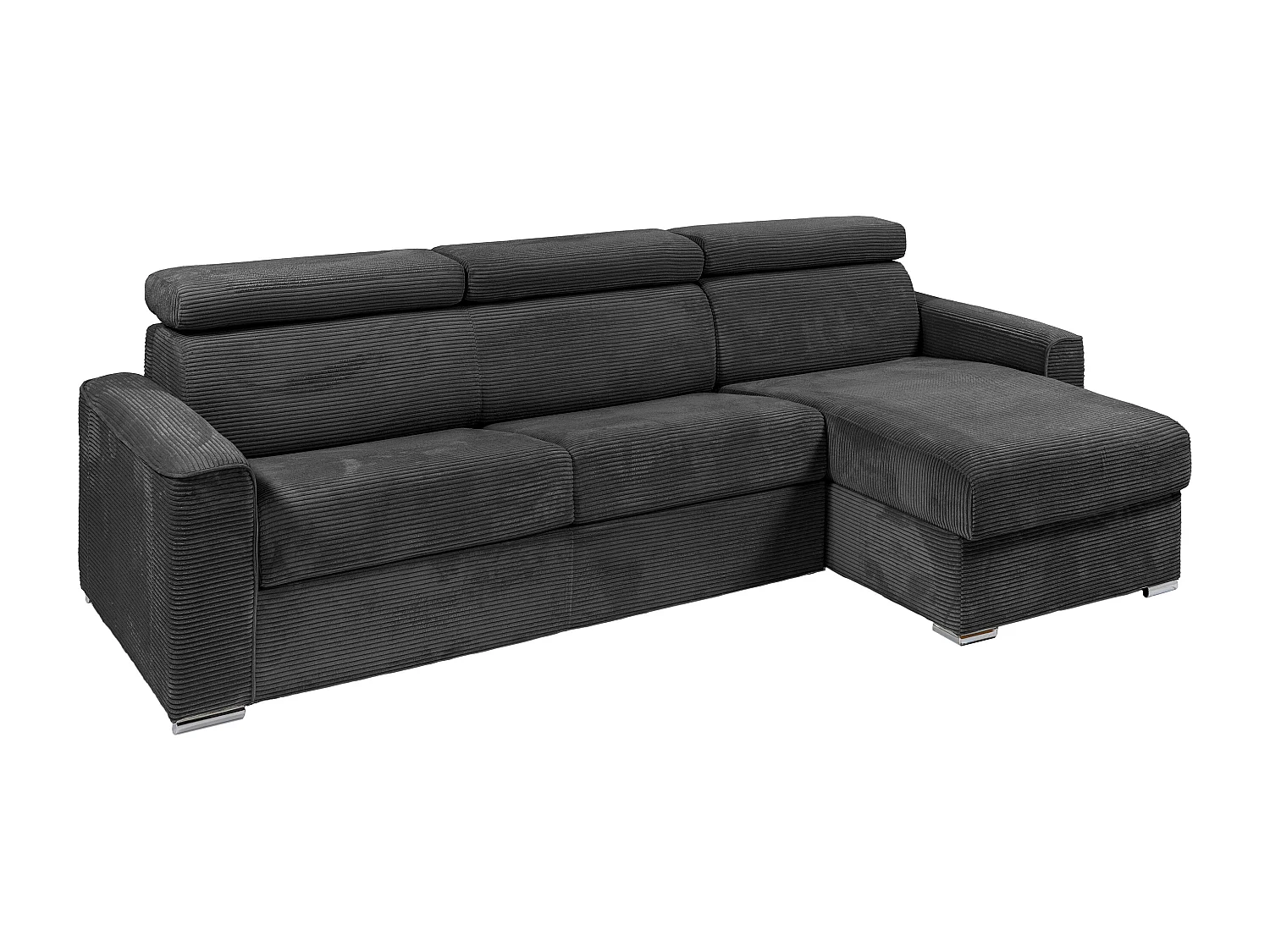Canapé d'angle réversible convertible express en velours côtelé gris anthracite avec assise à mémoire de forme - Couchage à lattes larges 160 cm - Matelas 18 cm - VIZIR