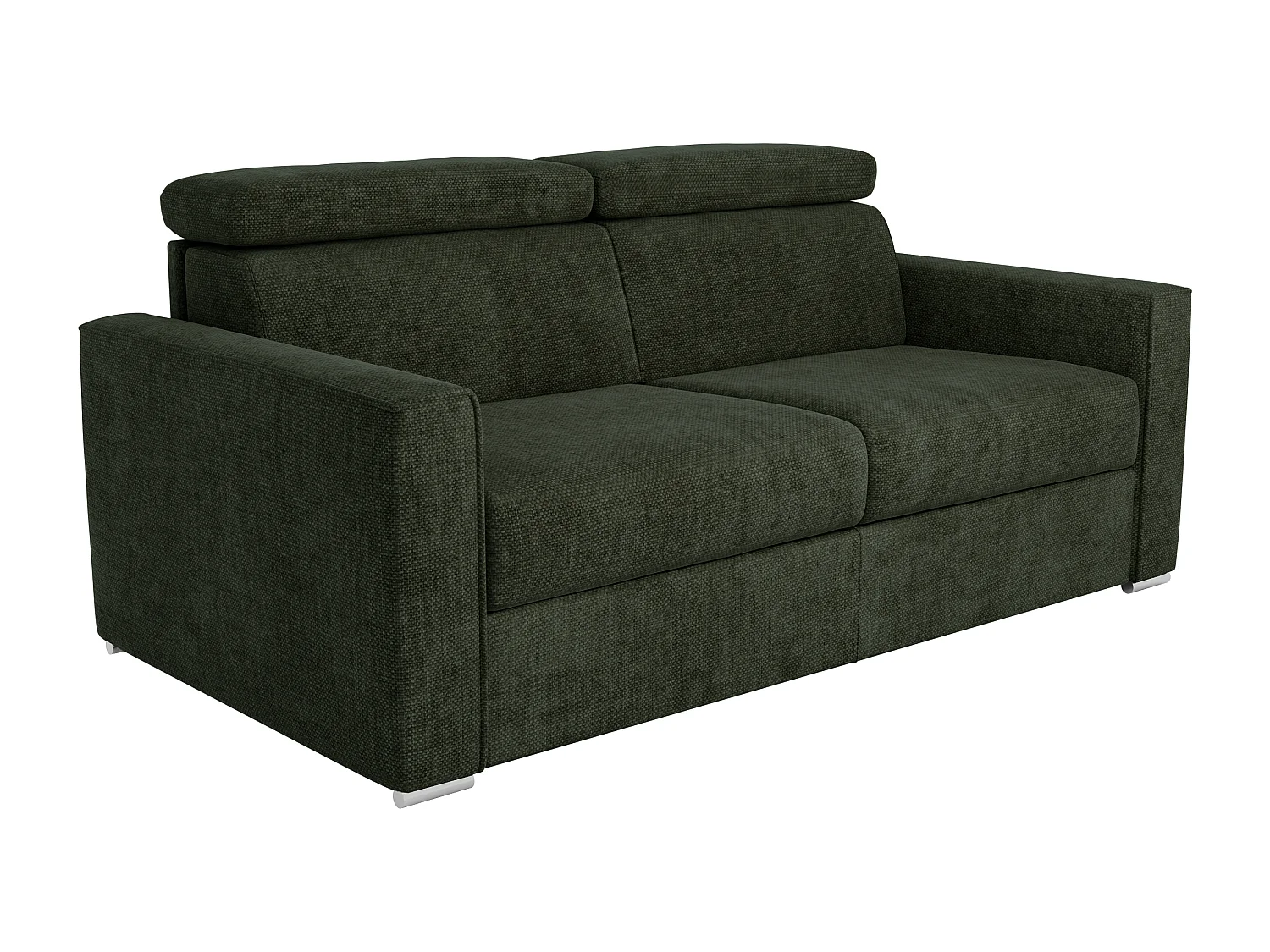 Canapé 3 places convertible express en tissu vert sapin avec assise mémoire de forme - Couchage à lattes larges 140 cm - Matelas 14 cm VIZIR