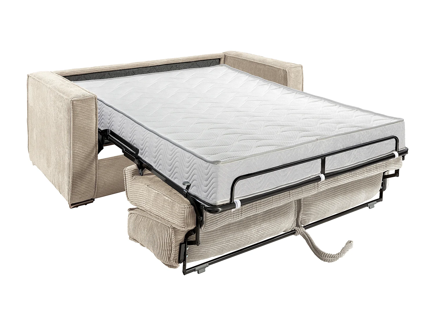 Canapé 3 places convertible express en velours côtelé gris clair avec assise mémoire de forme - Couchage 140 cm - Matelas 18 cm LORETO
