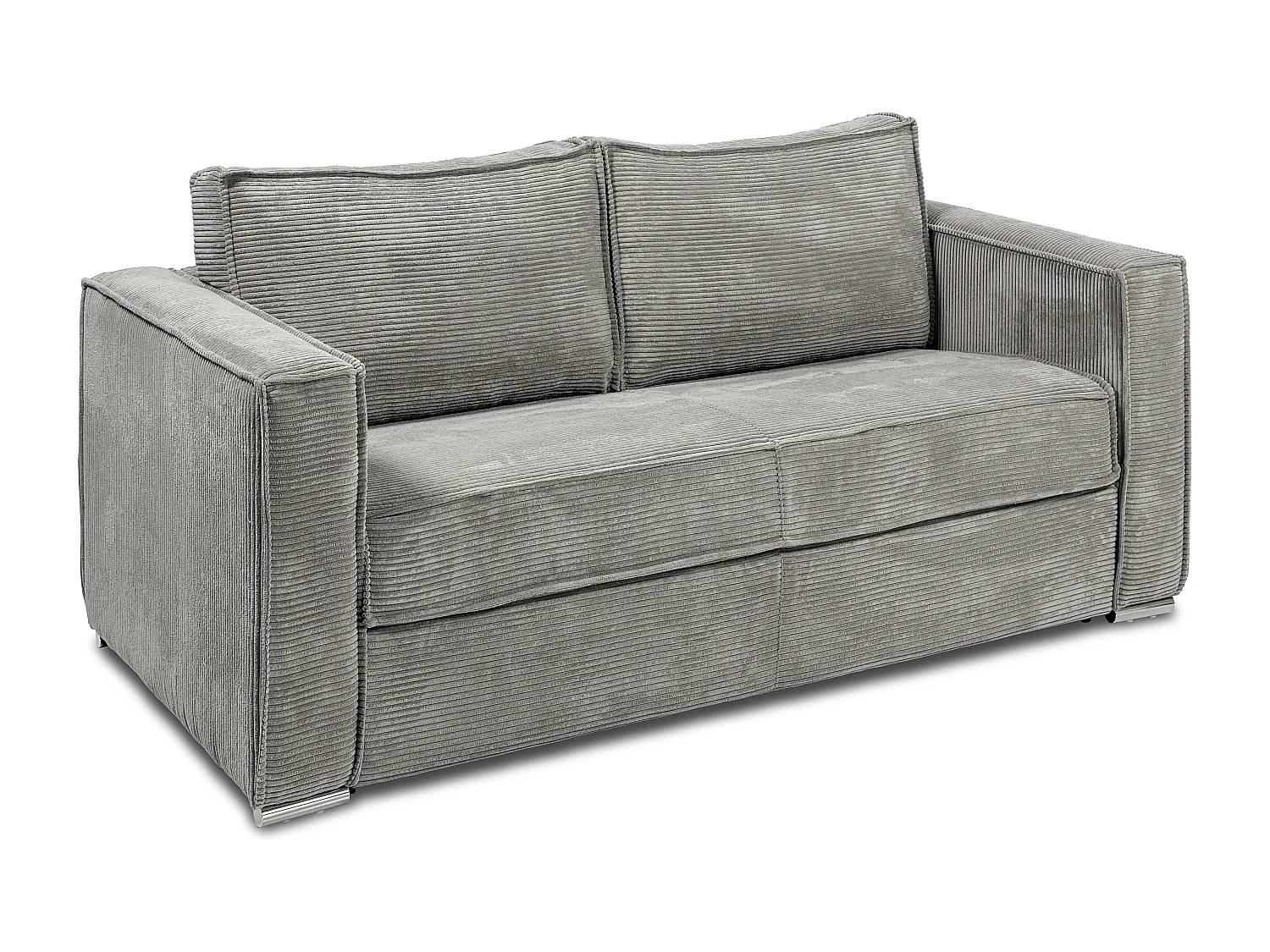 Canapé 3 places convertible express en velours côtelé gris clair avec assise mémoire de forme - Couchage 140 cm - Matelas 22 cm mémoire de forme LORETO