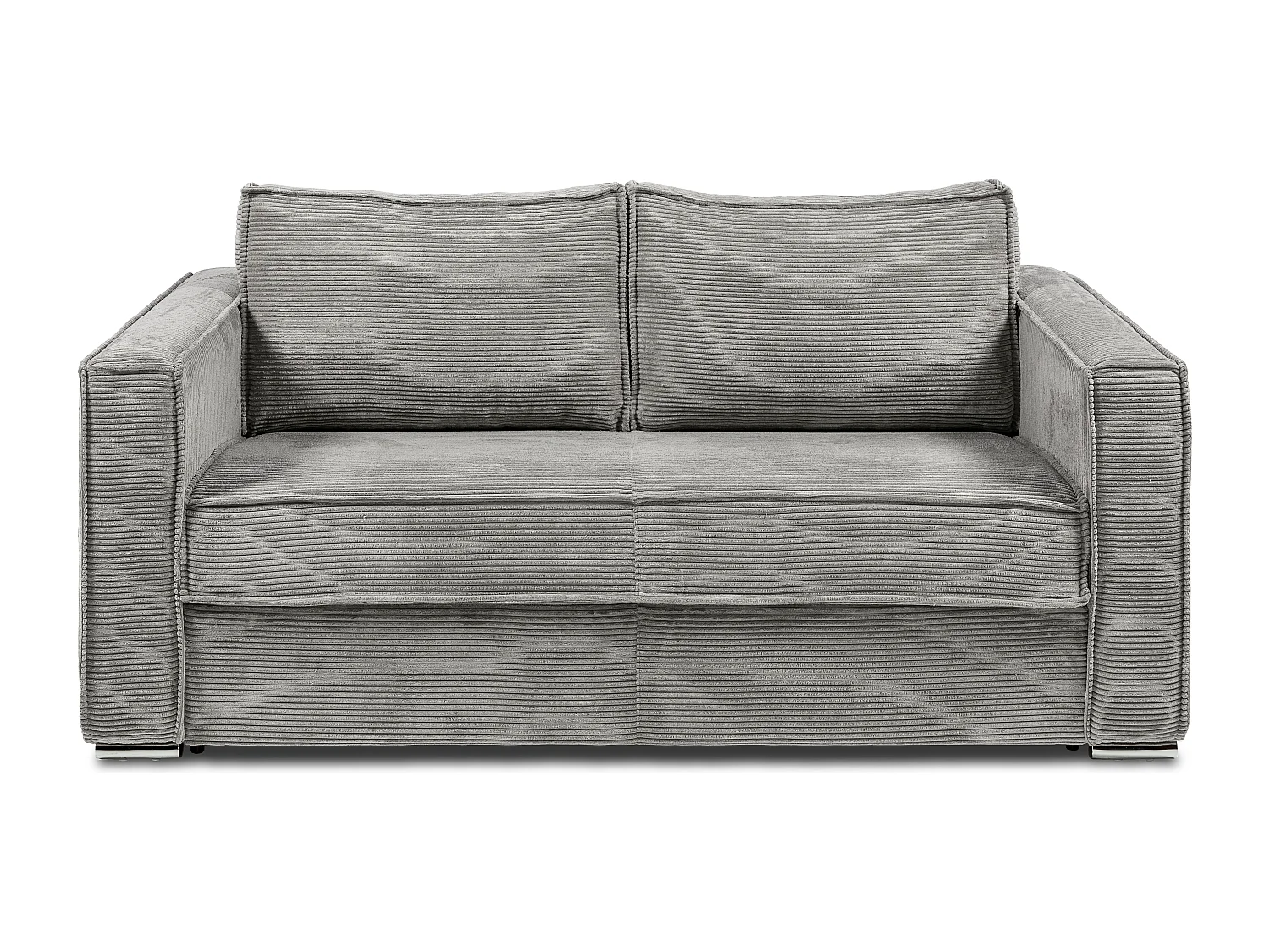 Canapé 3 places convertible express en velours côtelé gris clair avec assise mémoire de forme - Couchage à lattes larges 140 cm - Matelas 18 cm LORETO