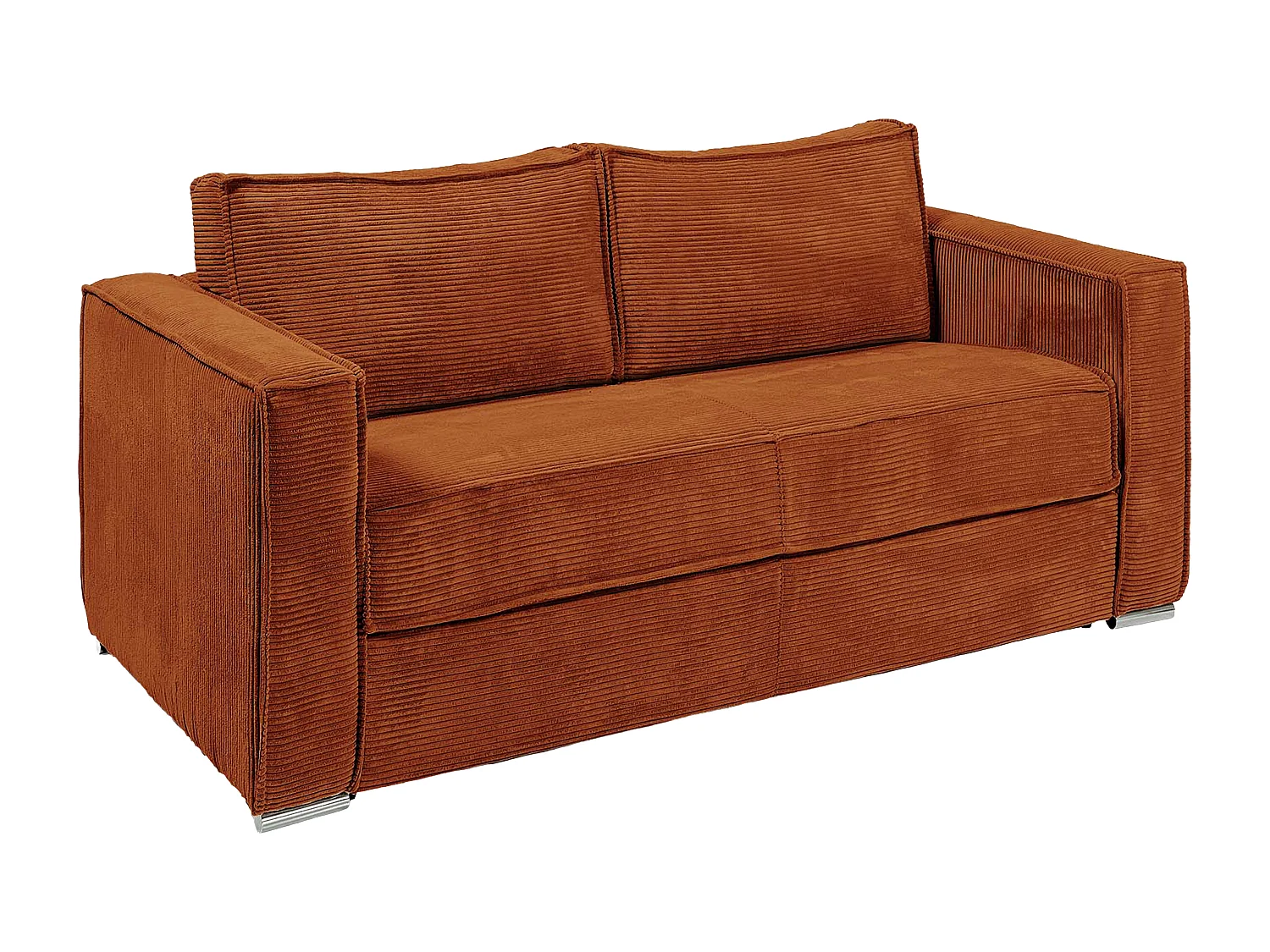Canapé 3 places convertible express en velours côtelé terracotta avec assise mémoire de forme - Couchage à lattes larges 140 cm - Matelas 22 cm mémoire de forme LORETO