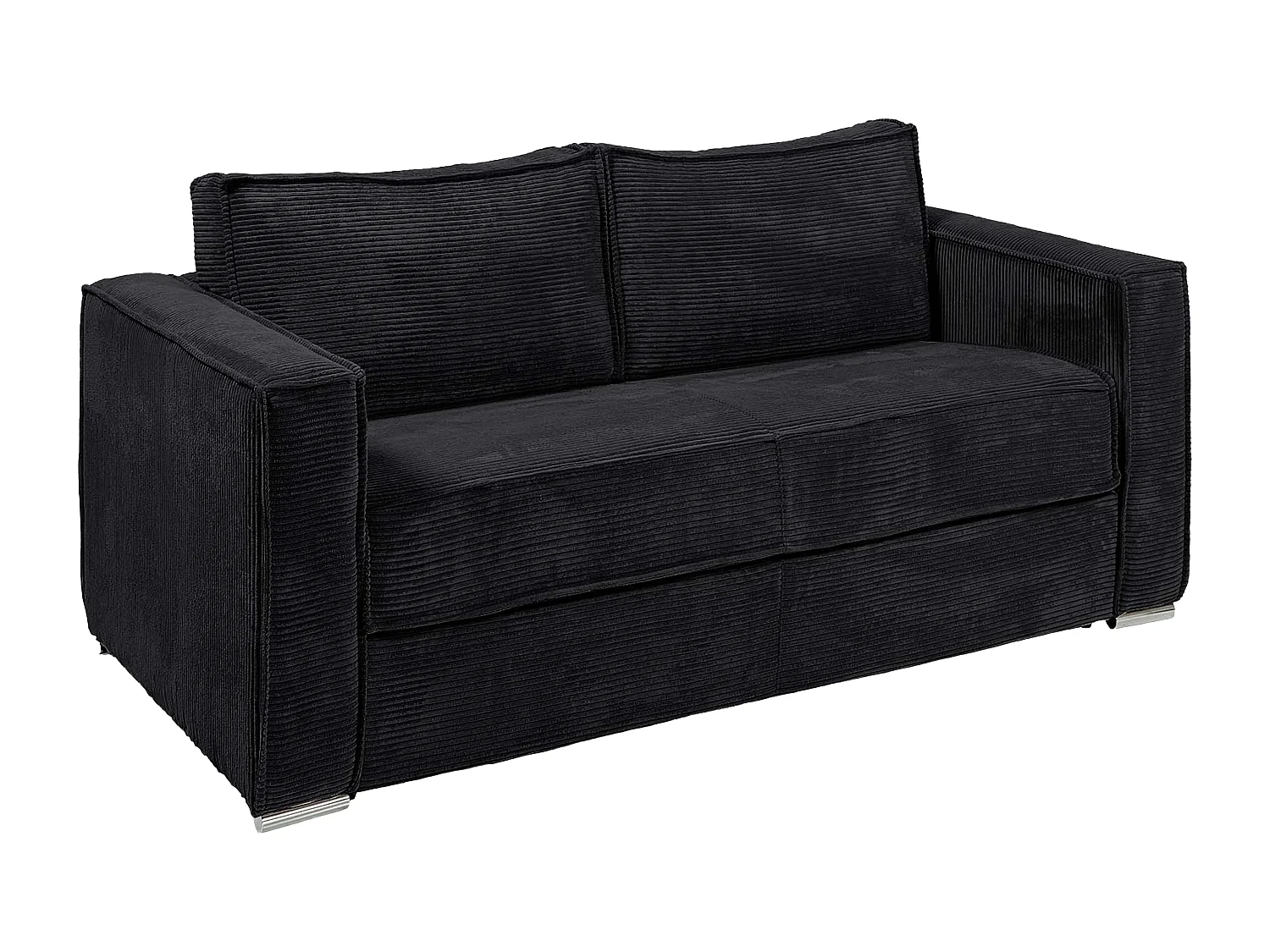 Canapé 3 places convertible express en velours côtelé noir avec assise mémoire de forme - Couchage à lattes larges 140 cm - Matelas 14 cm LORETO