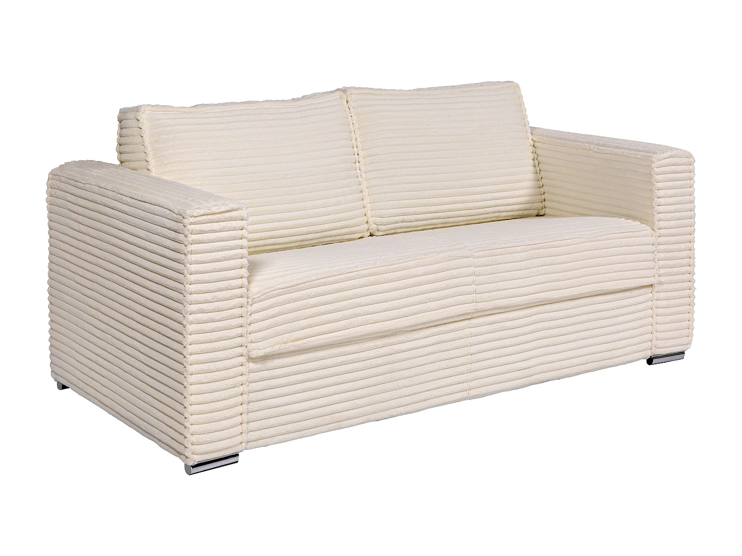 Canapé 3 places convertible express en velours côtelé grosses côtes beige avec assise mémoire de forme - Couchage 140 cm - Matelas 14 cm LORETO
