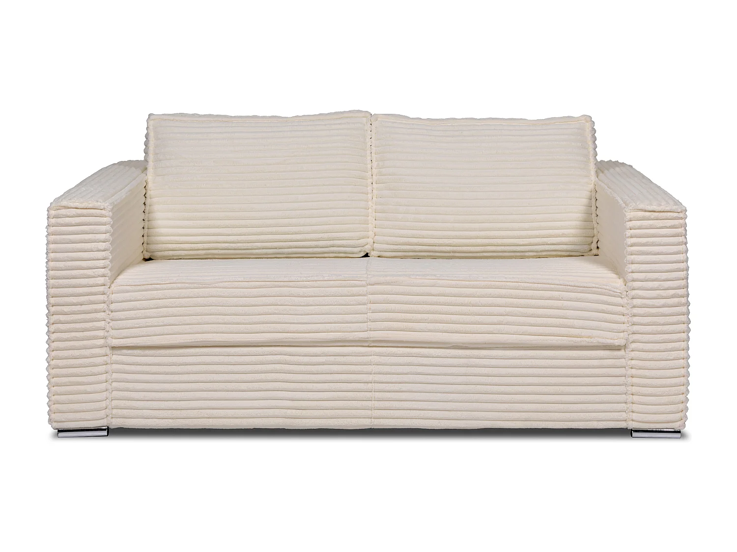 Canapé 3 places convertible express en velours côtelé grosses côtes beige avec assise mémoire de forme - Couchage à lattes larges 140 cm - Matelas 18 cm LORETO