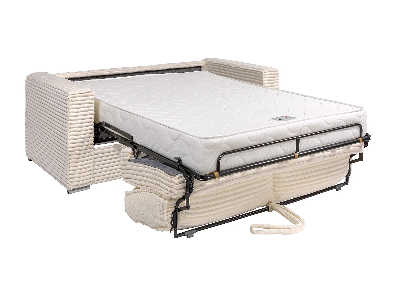 Canapé 3 places convertible express en velours côtelé grosses côtes beige avec assise mémoire de forme - Couchage à lattes larges 140 cm - Matelas 22 cm mémoire de forme LORETO
