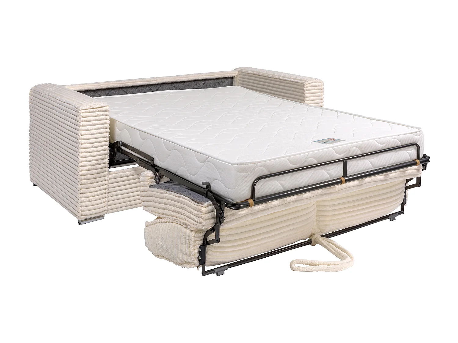 Canapé 4 places convertible express en velours côtelé grosses côtes beige avec assise mémoire de forme - Couchage à lattes larges 160 cm - Matelas 18 cm LORETO