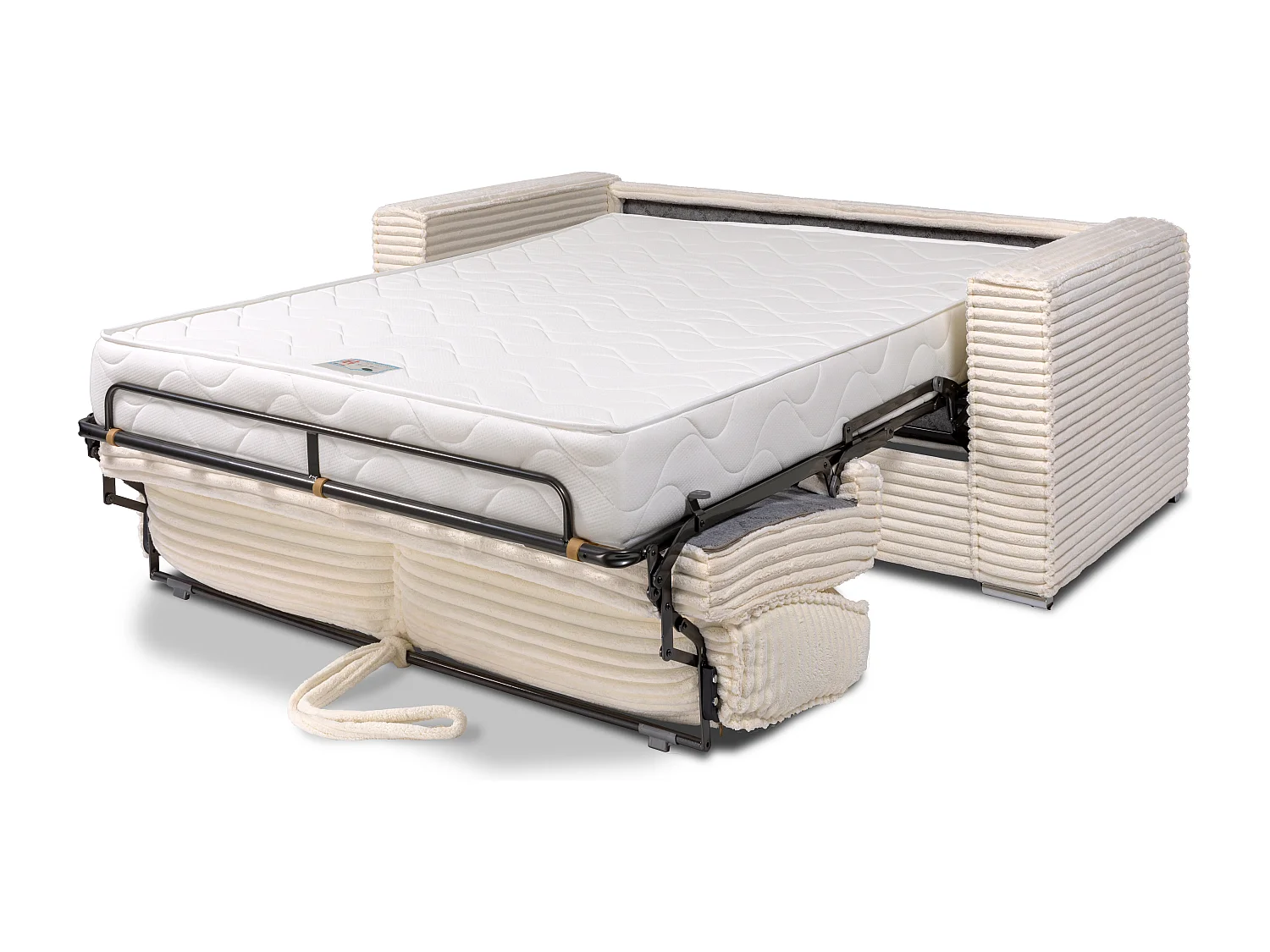 Canapé 4 places convertible express en velours côtelé grosses côtes gris clair avec assise mémoire de forme - Couchage 160 cm - Matelas 22 cm mémoire de forme LORETO