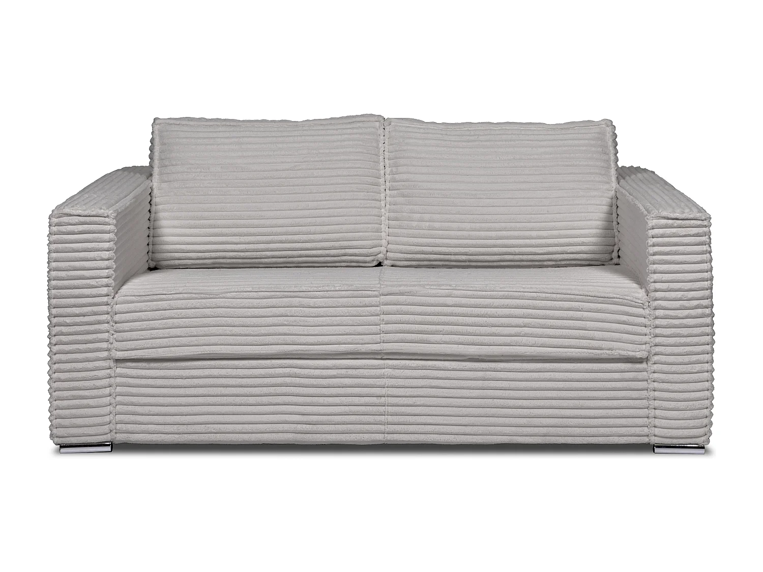 Canapé 4 places convertible express en velours côtelé grosses côtes gris clair avec assise mémoire de forme - Couchage à lattes larges 160 cm - Matelas 14 cm LORETO