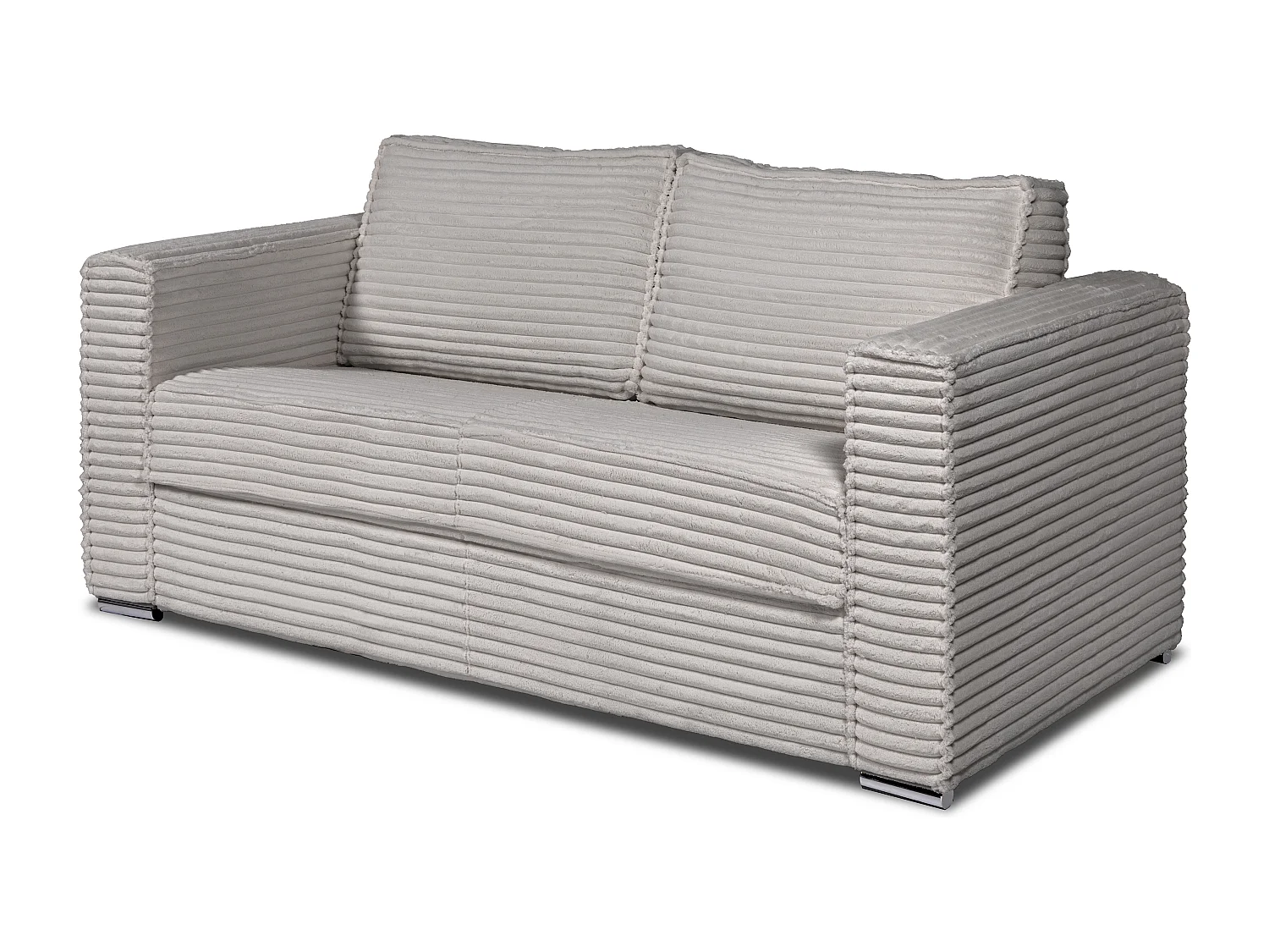 Canapé 4 places convertible express en velours côtelé grosses côtes gris clair avec assise mémoire de forme - Couchage à lattes larges 160 cm - Matelas 18 cm LORETO