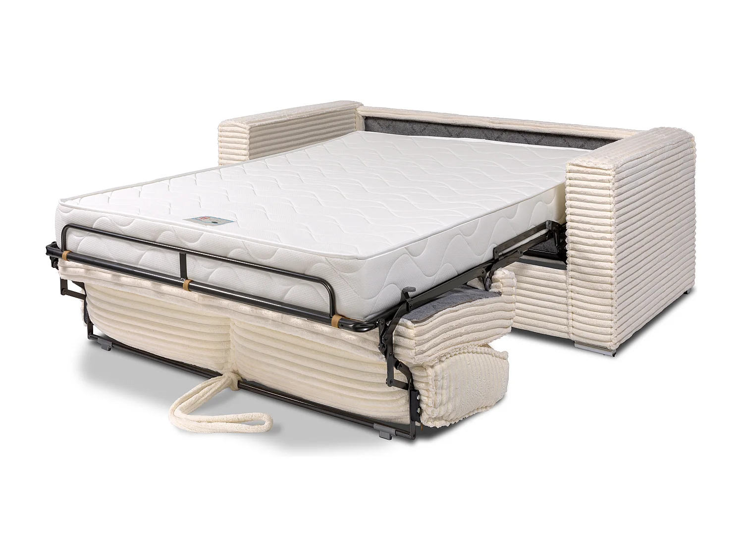 Canapé 4 places convertible express en velours côtelé grosses côtes gris clair avec assise mémoire de forme - Couchage à lattes larges 160 cm - Matelas 18 cm LORETO