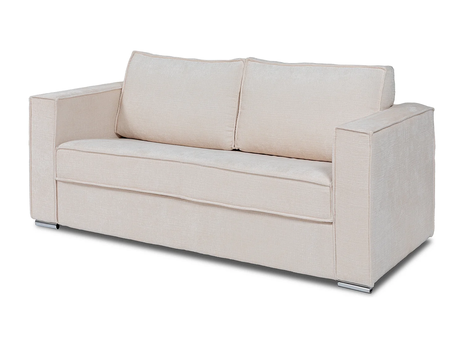 Canapé 3 places convertible express en tissu chenille beige avec assise mémoire de forme - Couchage 140 cm - Matelas 18 cm LORETO
