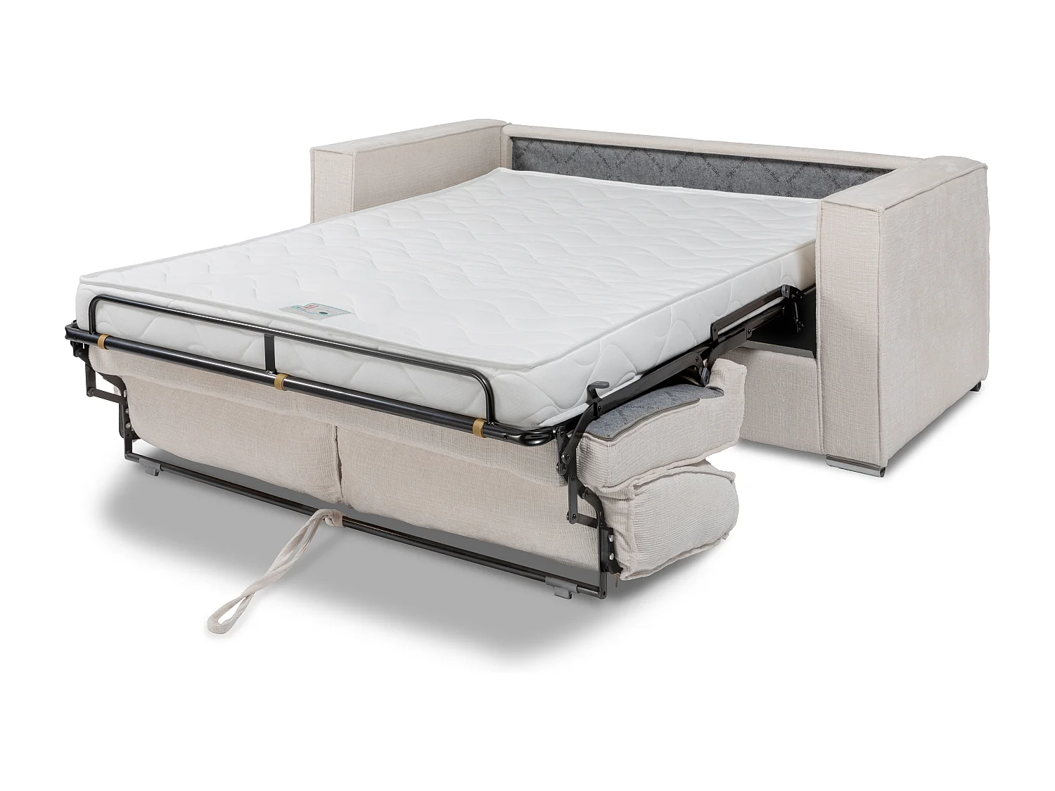 Canapé 4 places convertible express en tissu chenille bleu avec assise mémoire de forme - Couchage à lattes larges 160 cm - Matelas 14 cm LORETO