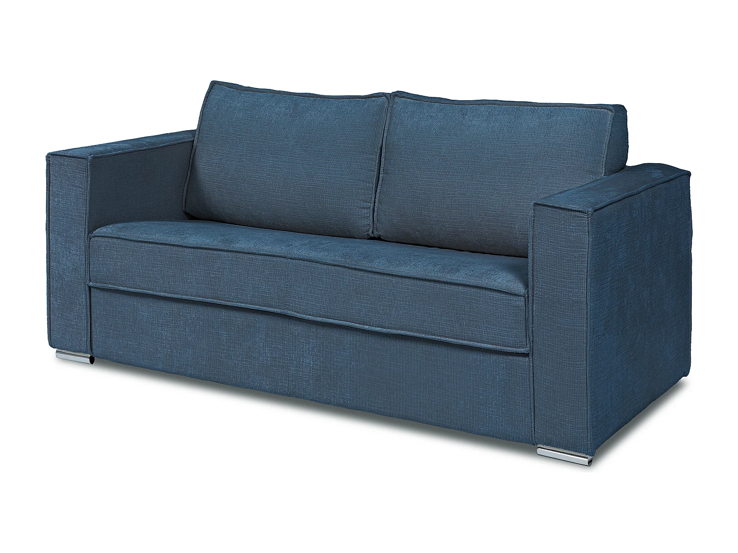 Canapé 4 places convertible express en tissu chenille bleu avec assise mémoire de forme - Couchage à lattes larges 160 cm - Matelas 18 cm LORETO