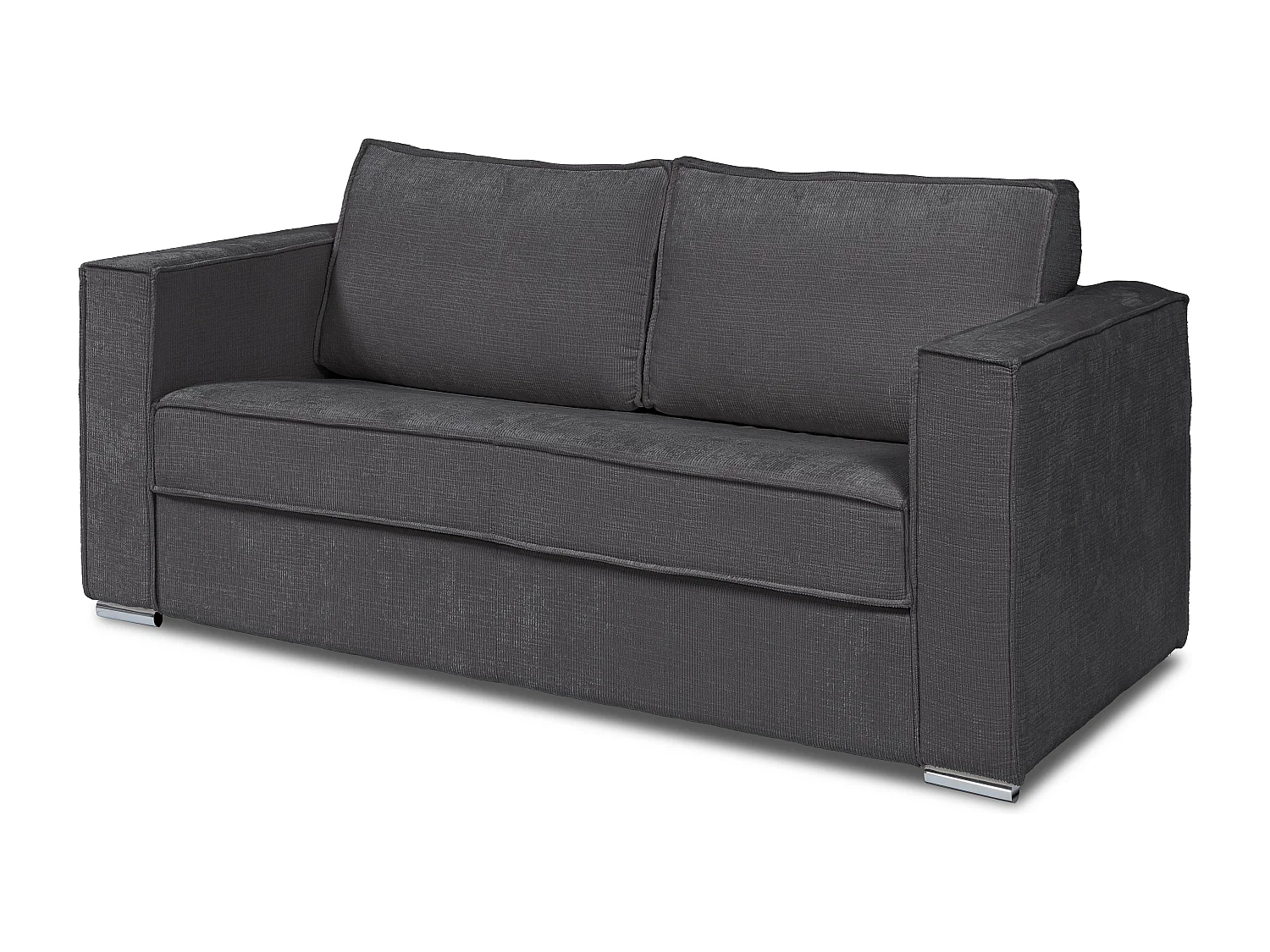 Canapé 4 places convertible express en tissu chenille gris anthracite avec assise mémoire de forme - Couchage à lattes larges 160 cm - Matelas 18 cm LORETO