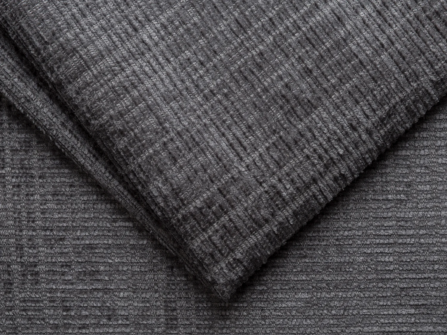 Canapé 4 places convertible express en tissu chenille gris anthracite avec assise mémoire de forme - Couchage à lattes larges 160 cm - Matelas 18 cm LORETO