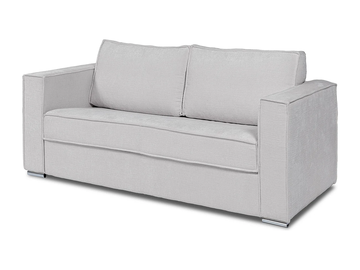 Canapé 3 places convertible express en tissu chenille gris clair avec assise mémoire de forme - Couchage 140 cm - Matelas 14 cm LORETO
