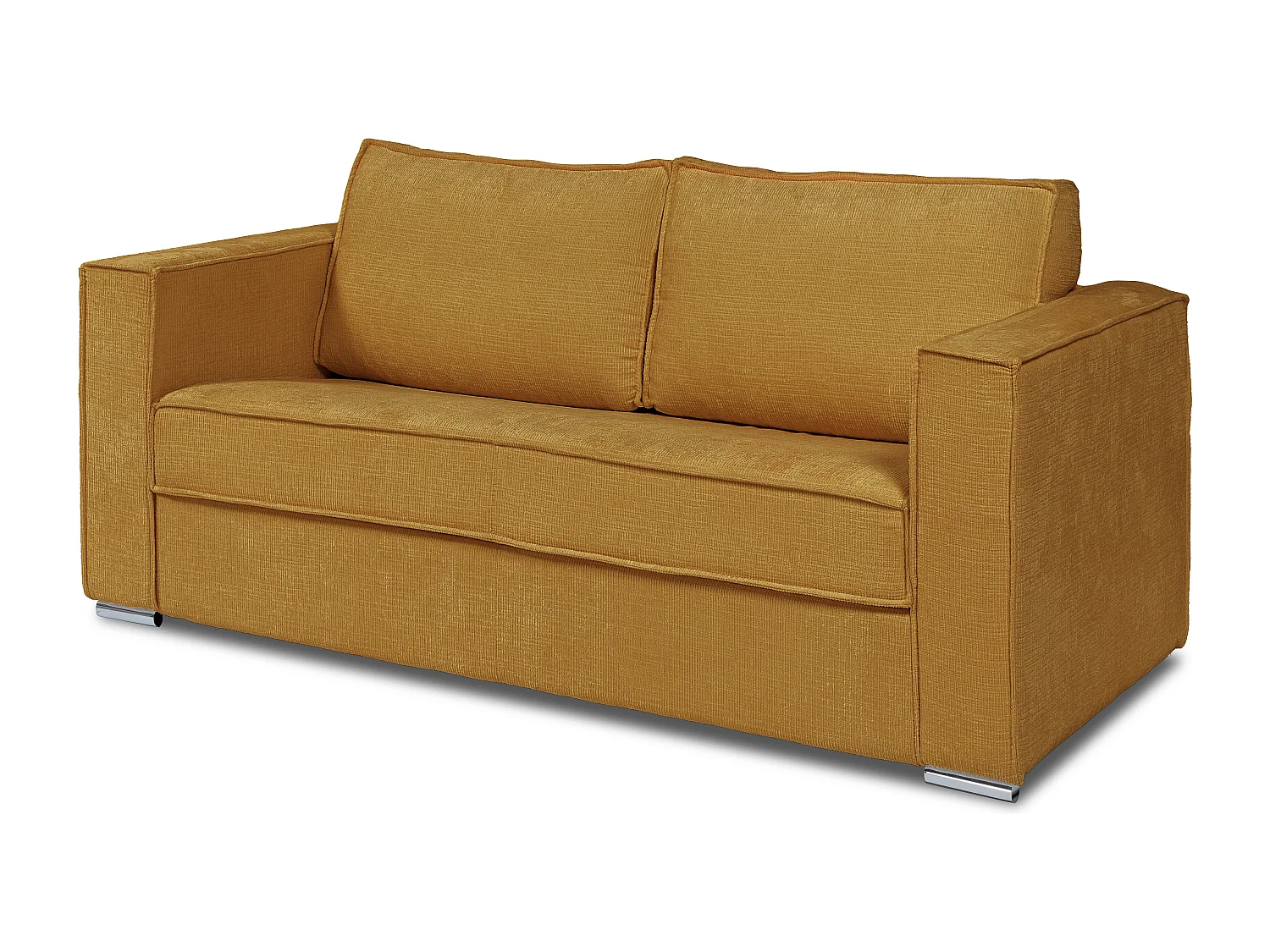 Canapé 3 places convertible express en tissu chenille jaune moutarde avec assise mémoire de forme - Couchage à lattes larges 140 cm - Matelas 14 cm LORETO