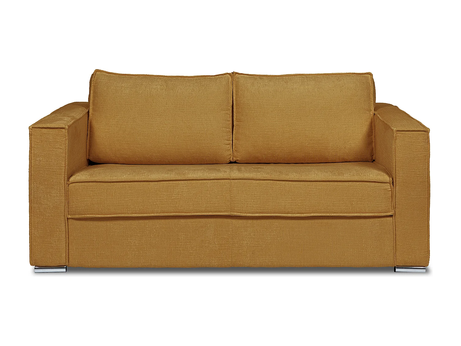 Canapé 4 places convertible express en tissu chenille jaune moutarde avec assise mémoire de forme - Couchage à lattes larges 160 cm - Matelas 18 cm LORETO