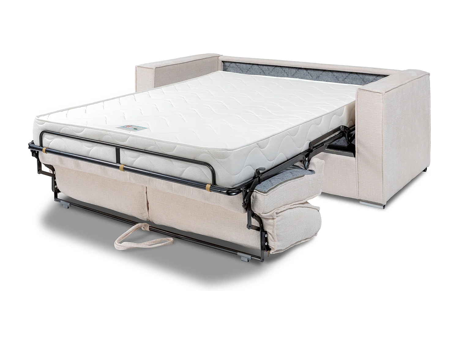 Canapé 4 places convertible express en tissu chenille taupe avec assise mémoire de forme - Couchage 160 cm - Matelas 18 cm LORETO