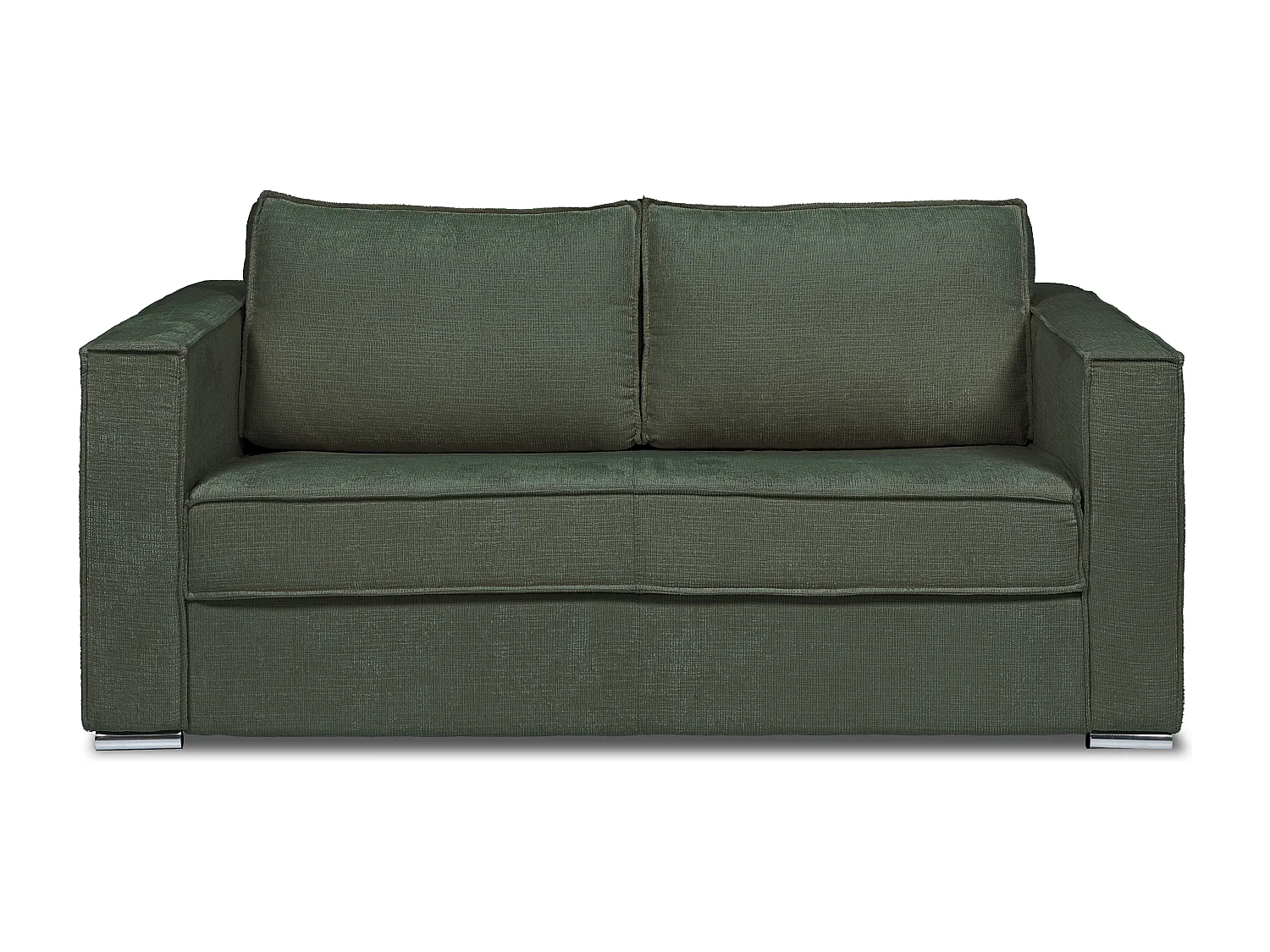 Canapé 4 places convertible express en tissu chenille vert sapin avec assise mémoire de forme - Couchage 160 cm - Matelas 18 cm LORETO