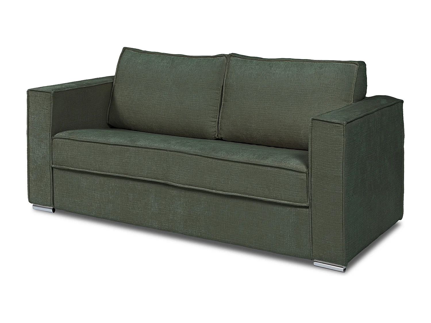 Canapé 4 places convertible express en tissu chenille vert sapin avec assise mémoire de forme - Couchage à lattes larges 160 cm - Matelas 14 cm LORETO