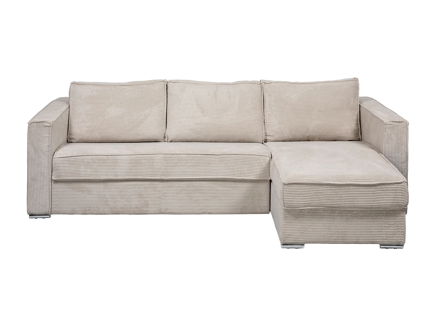 Canapé d'angle convertible express et réversible en velours côtelé beige avec assise à mémoire de forme - Couchage à lattes larges 160 cm - Matelas 18 cm LORETO