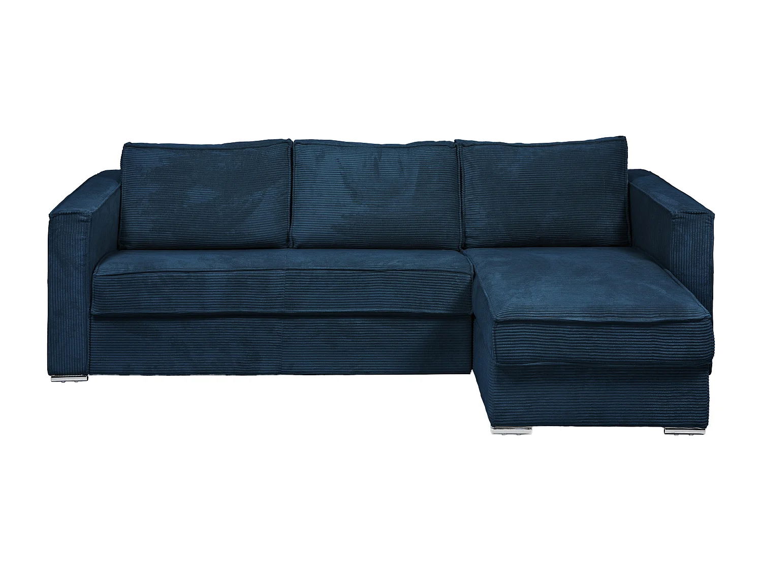 Canapé d'angle convertible express et réversible en velours côtelé bleu nuit avec assise à mémoire de forme - Couchage à lattes larges 160 cm - Matelas 18 cm LORETO