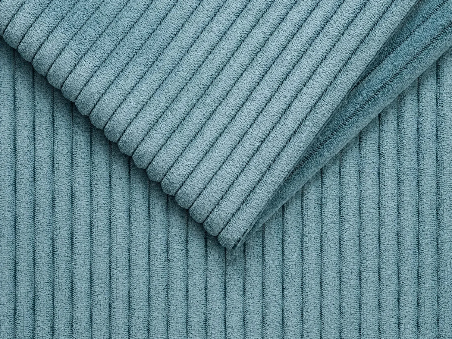 Canapé d'angle convertible express et réversible en velours côtelé bleu turquoise avec assise à mémoire de forme - Couchage à lattes larges 140 cm - Matelas 22 cm mémoire de forme LORETO
